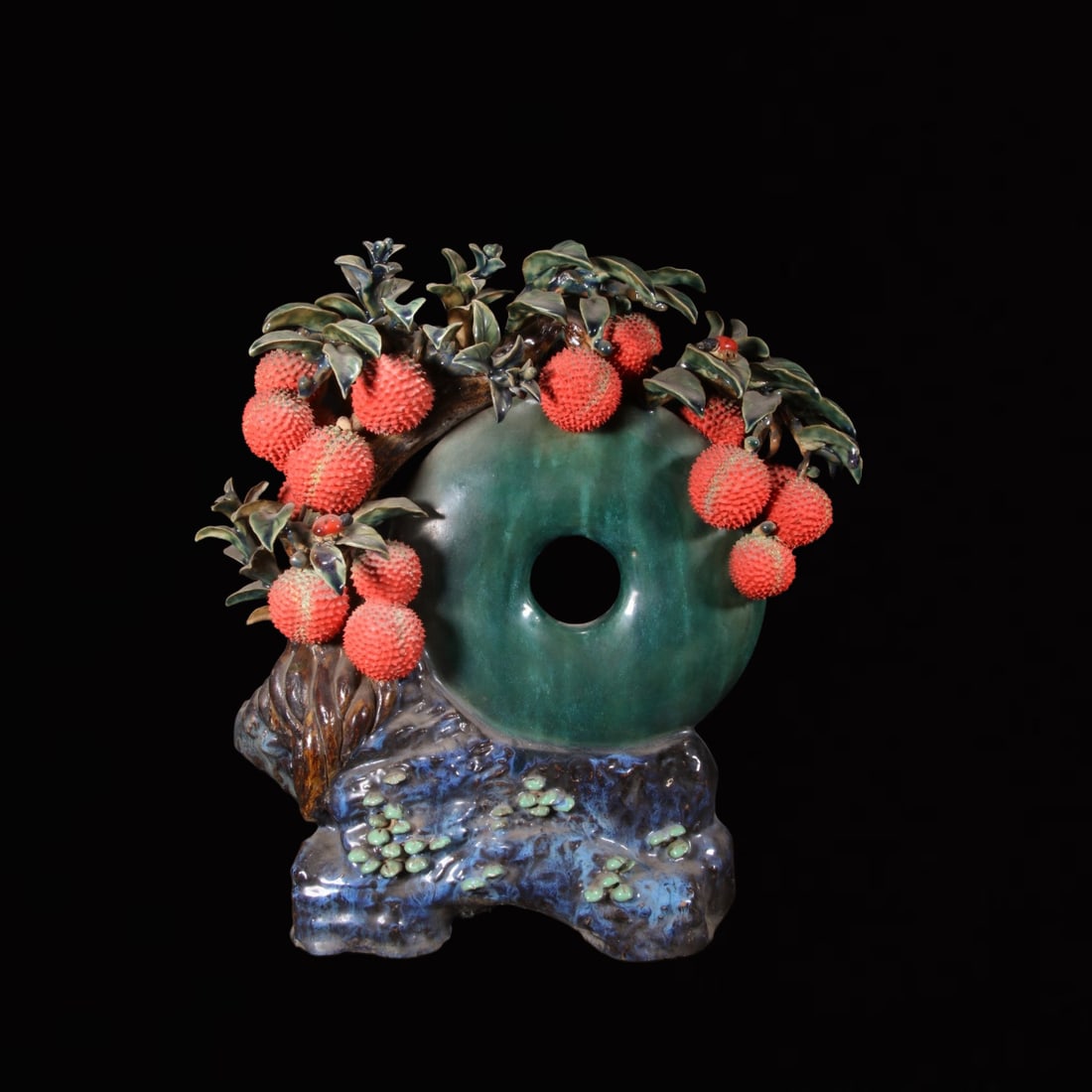 A Huge Shiwan yao Litchi Ornament: A Huge Shiwan yao Litchi Ornament,Qing Dynasty, China,Size:15.7inx7.1inx16.5in 石湾窑荔枝摆件,中国清代