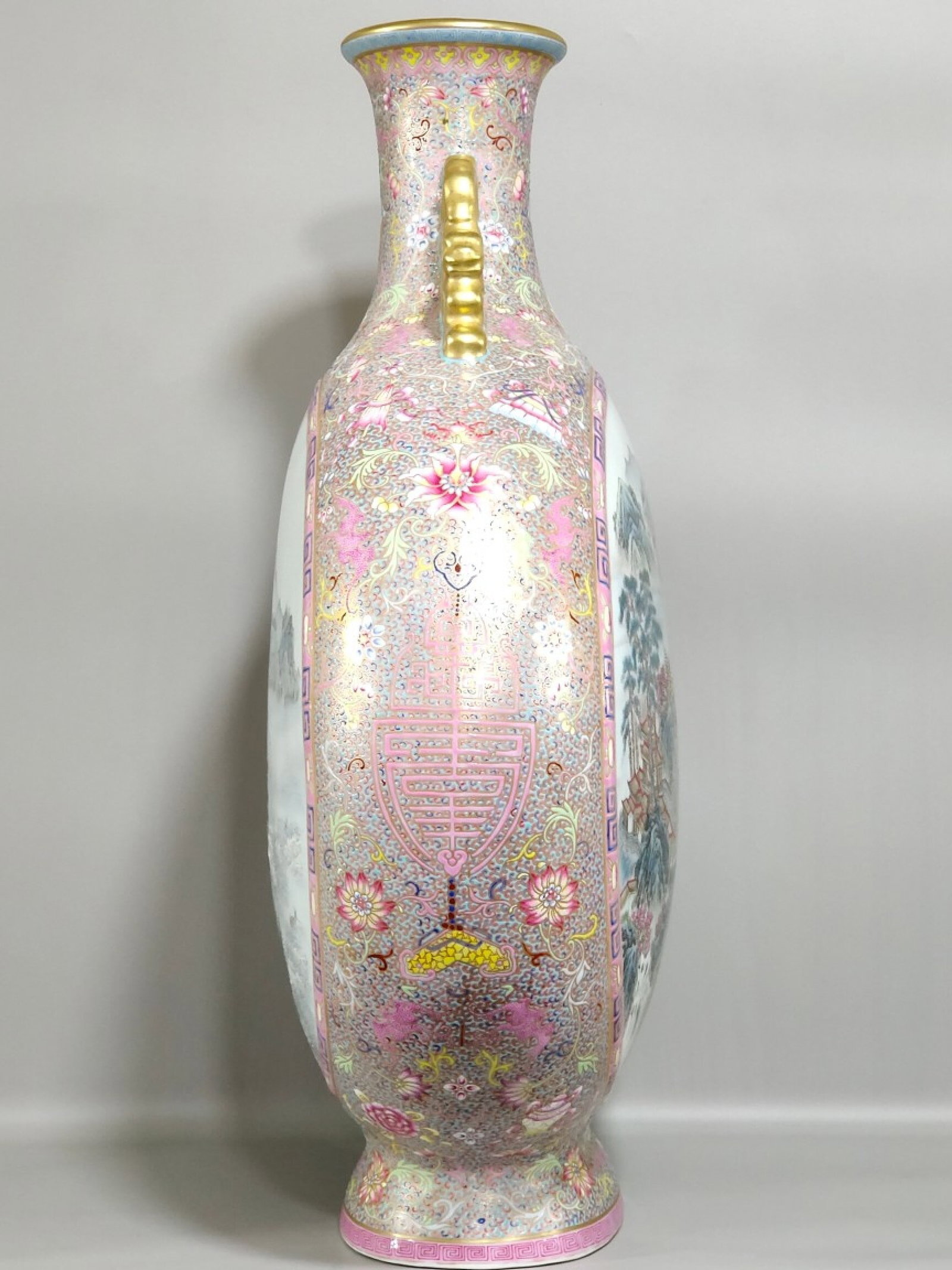 A Huge Enamel Landscape Pattern Double-Ears Vase - 2