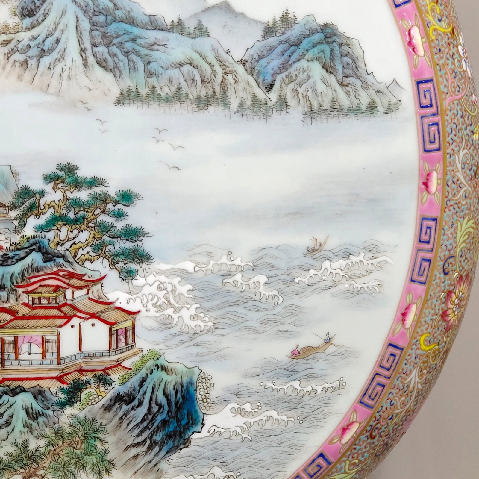 A Huge Enamel Landscape Pattern Double-Ears Vase - 7