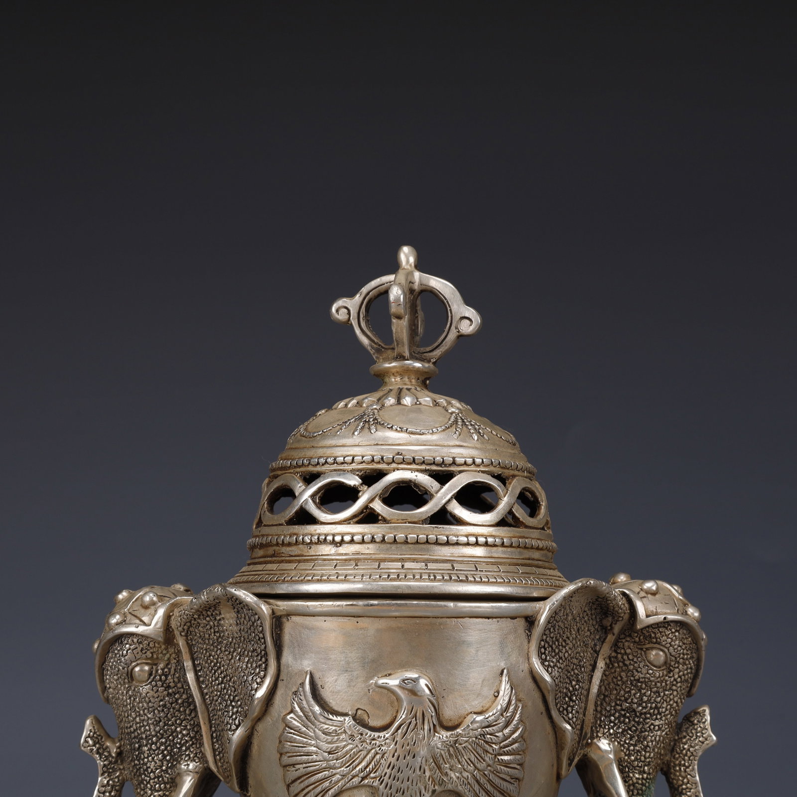 An Exquisite Silver-Plated Bronze Eagle Pattern Elephant-Ears Censer - 2