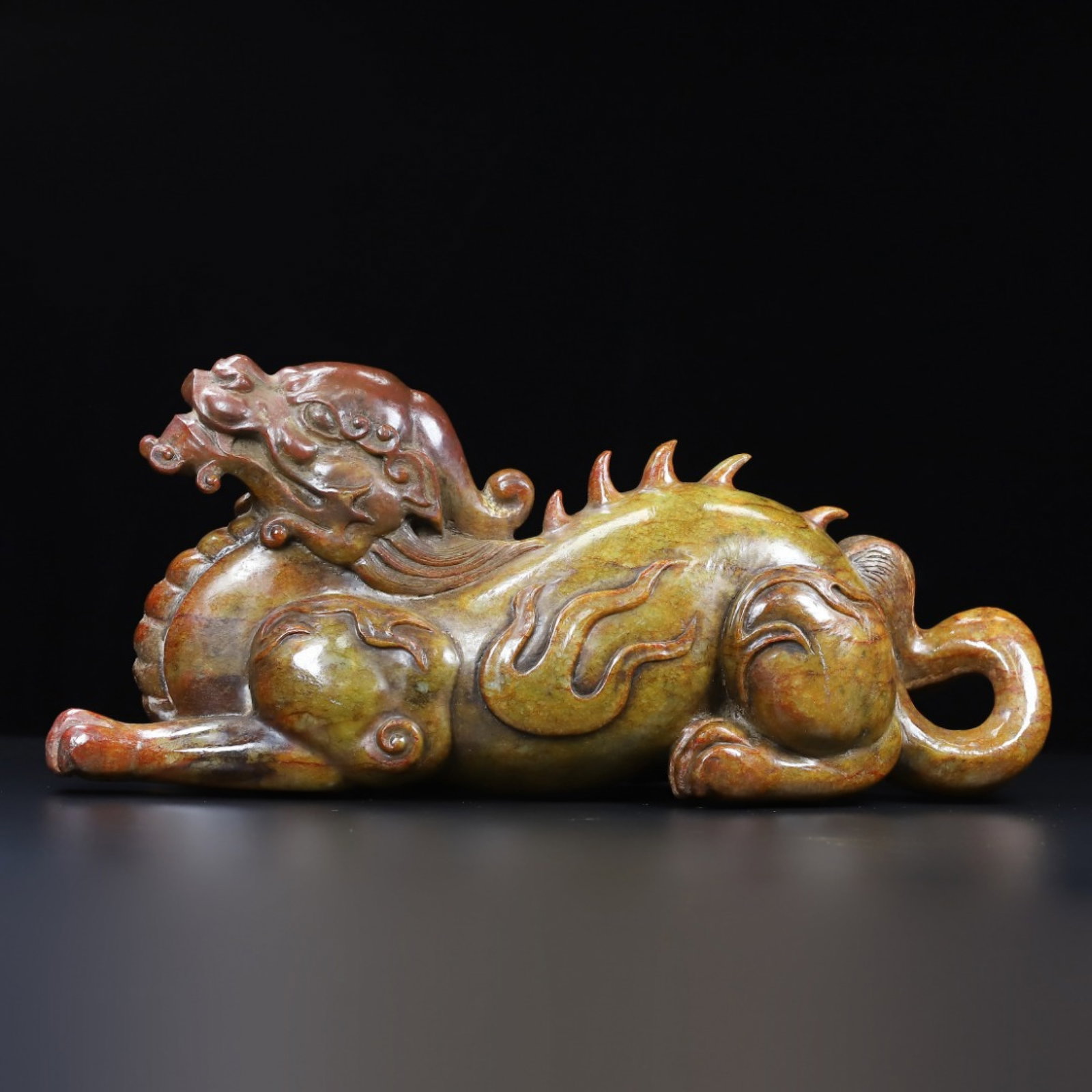 An Exquisite Archaic Jade Dragon Ornament: An Exquisite Archaic Jade Dragon Ornament,Ancient Time,China,Size:16.5inx7.1inx5.1in,Weight:10100g 高古玉龙摆件,中国远古时期