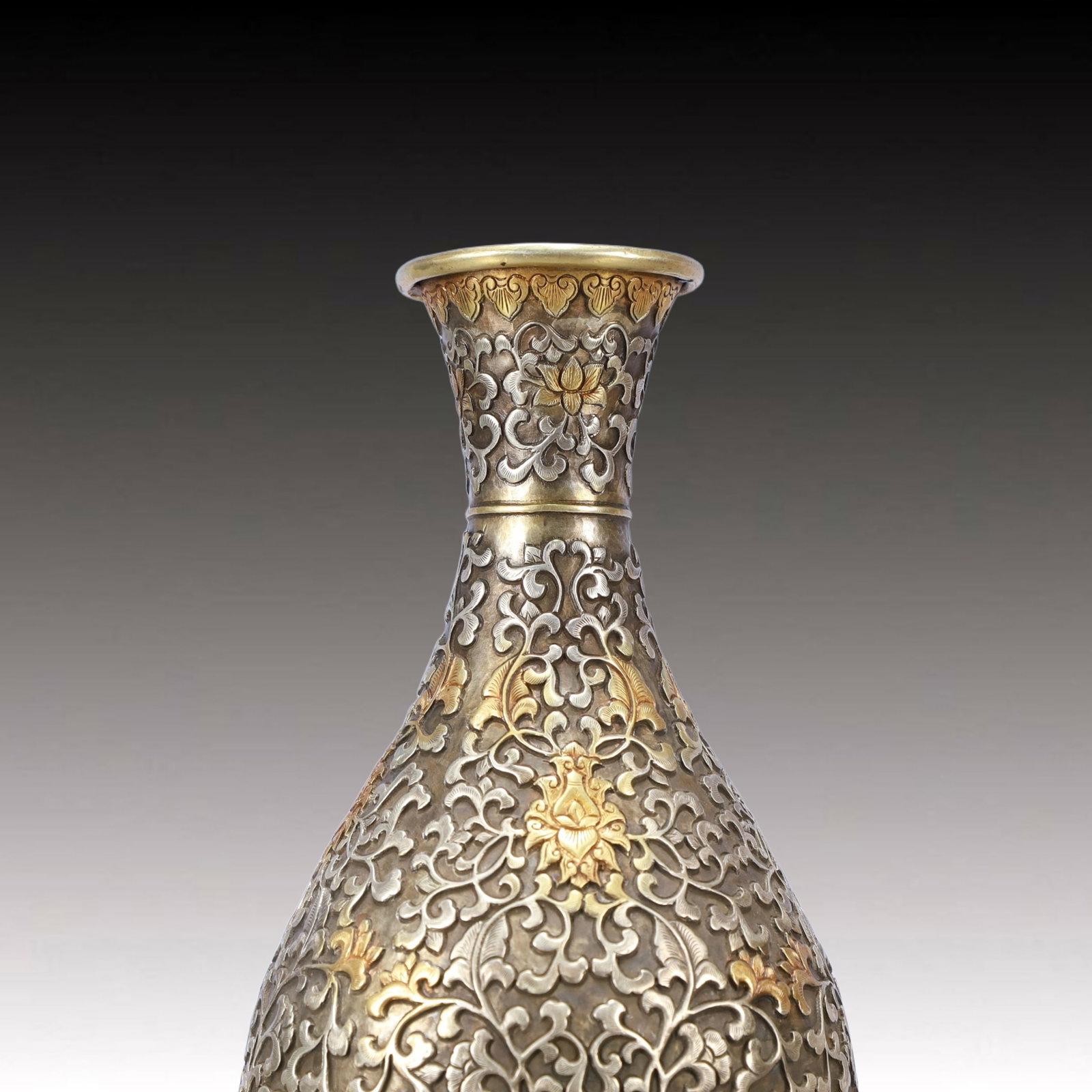 A Rare Gilt Silver Lotus Pattern Vase - 3