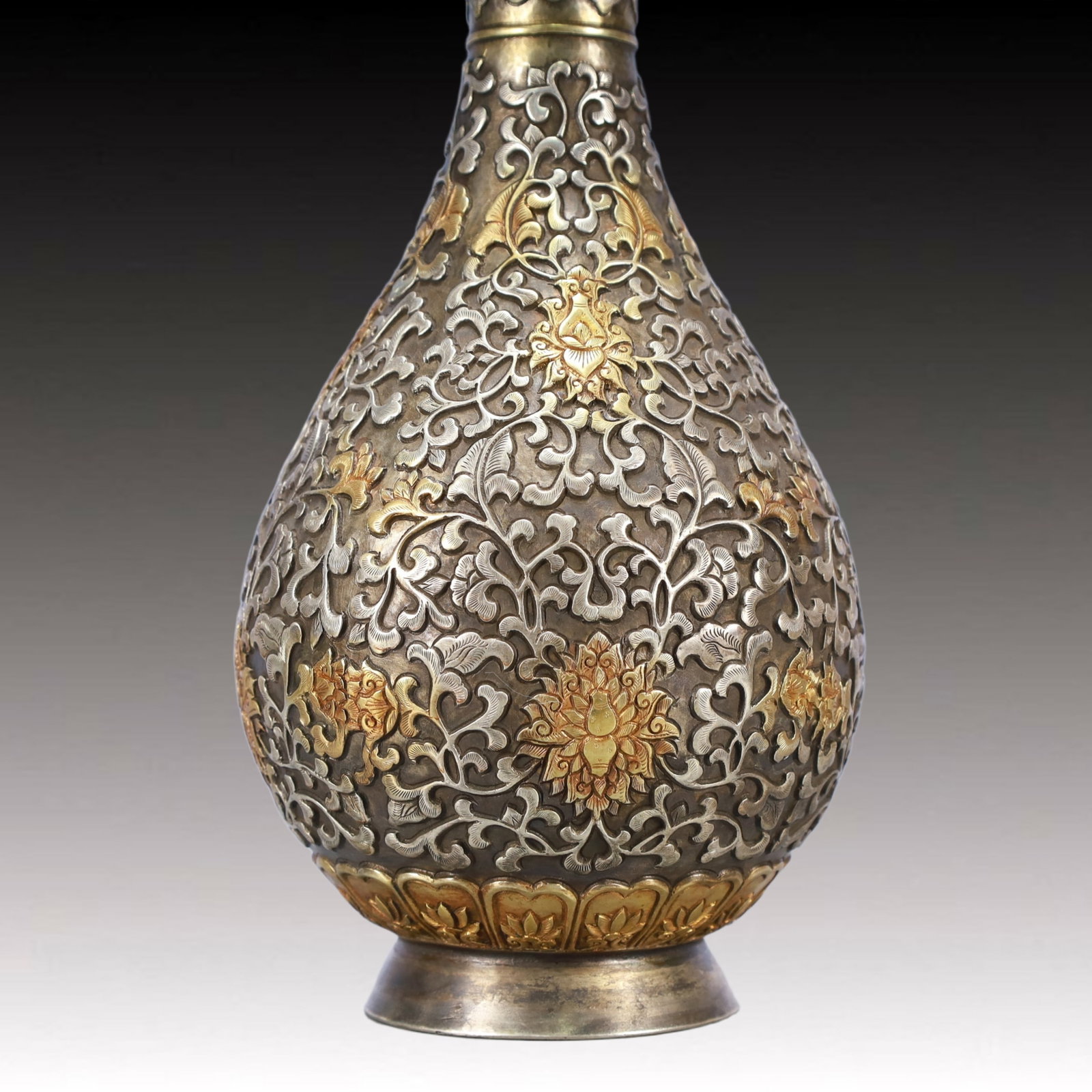 A Rare Gilt Silver Lotus Pattern Vase - 4