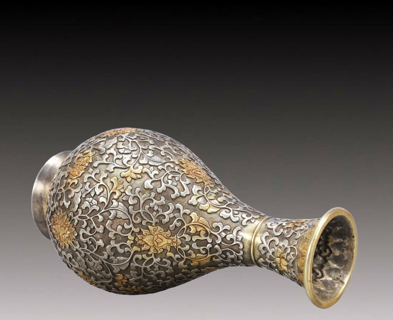A Rare Gilt Silver Lotus Pattern Vase - 8
