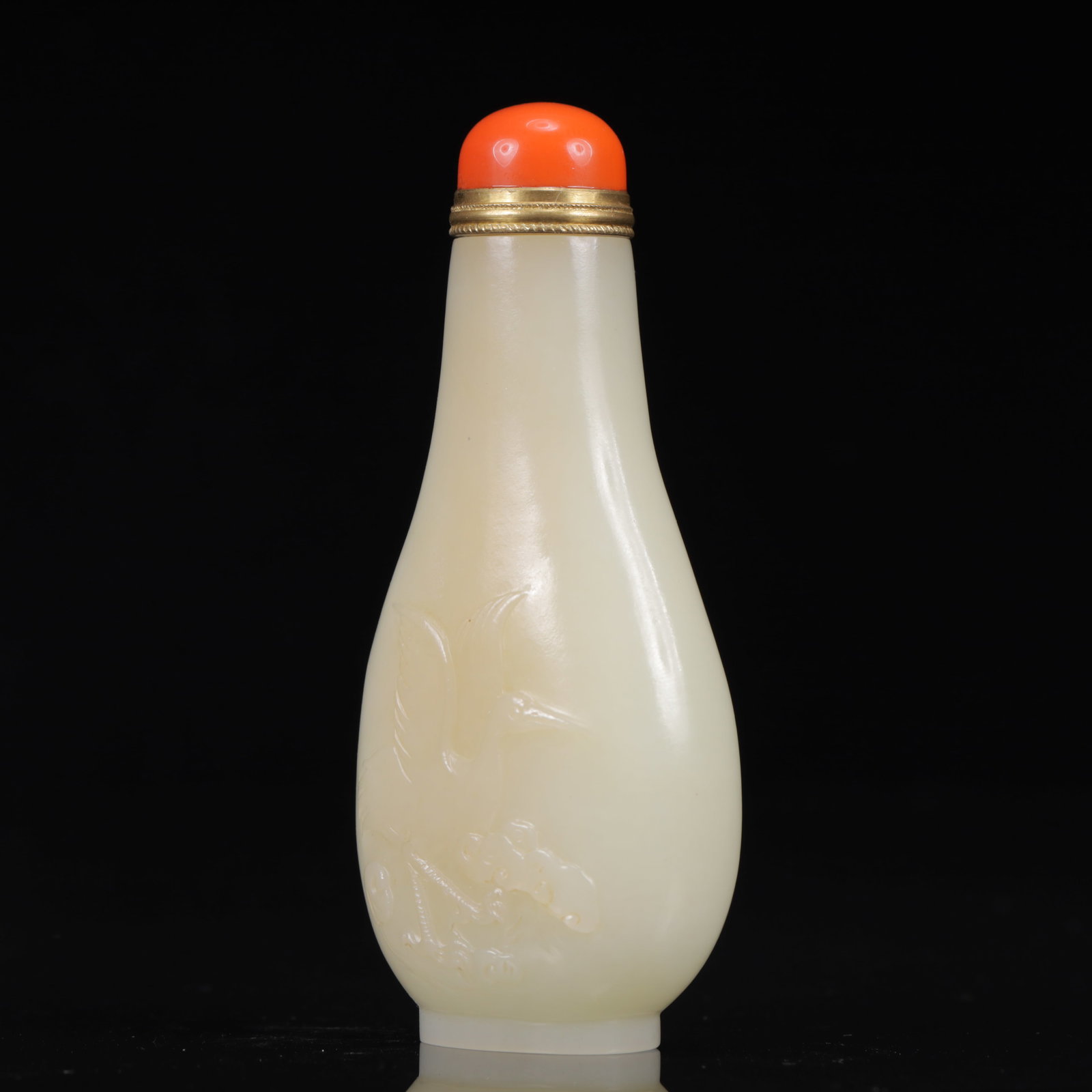 An Exquisite White Jade Crane Pattern Snuff Bottle - 4