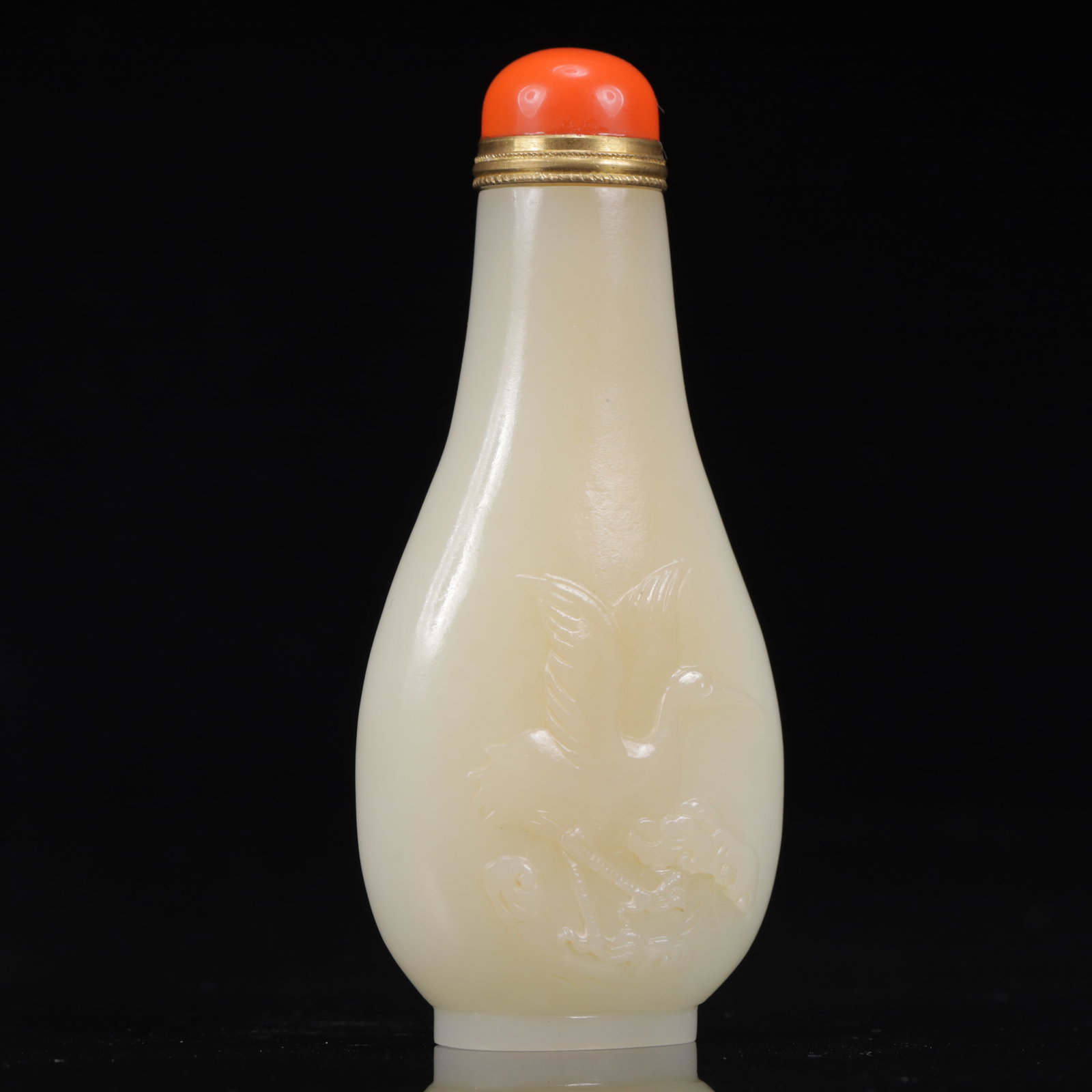 An Exquisite White Jade Crane Pattern Snuff Bottle - 5