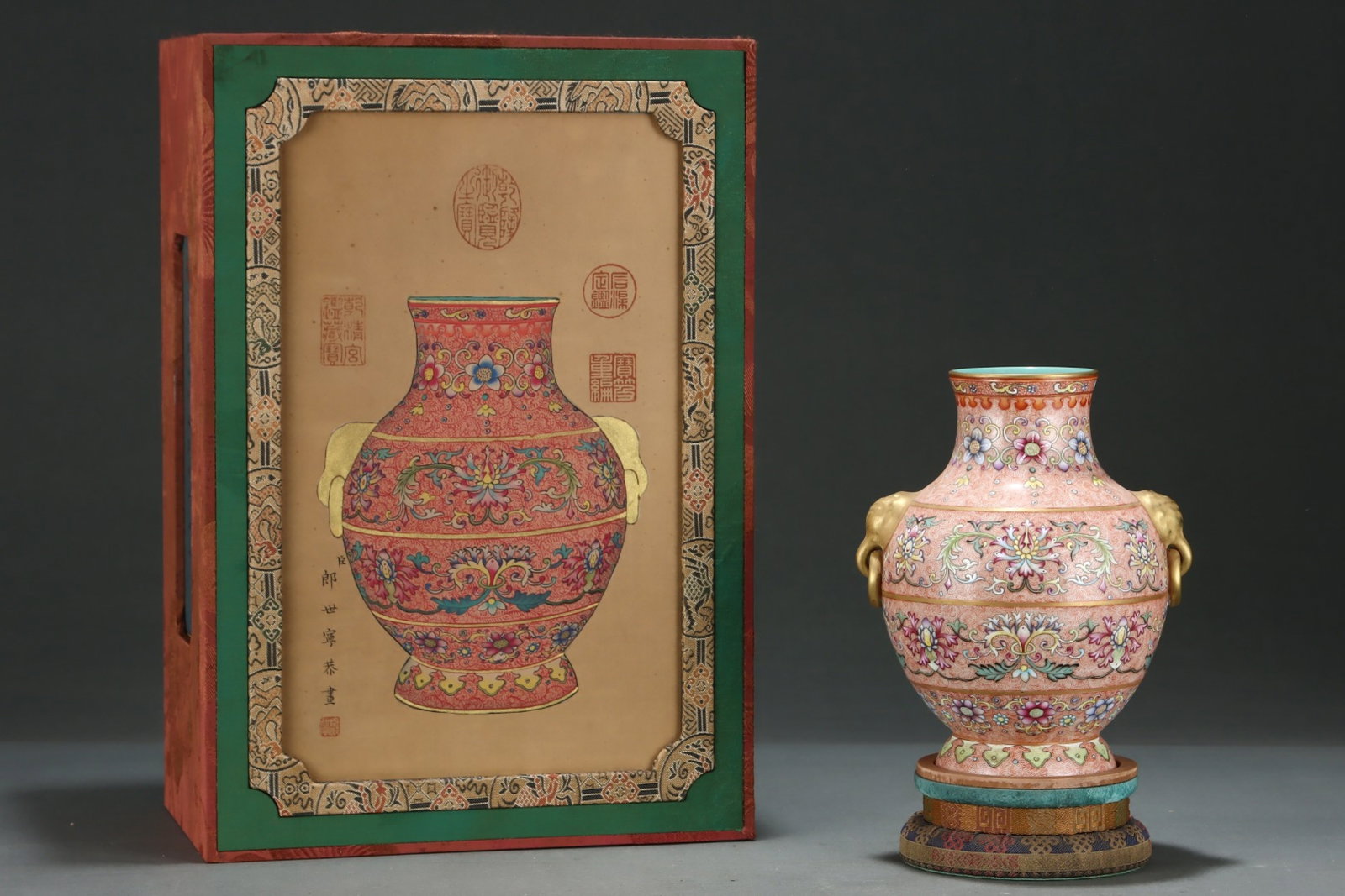 An Exquisite Enamel Lotus Pattern Beast-Ears Jar: An Exquisite Enamel Lotus Pattern Beast-Ears Jar,Qing Dynasty,China,Qianlong Six-character Mark,Size:8inx6.7in 珐琅彩缠枝莲纹兽耳罐,中