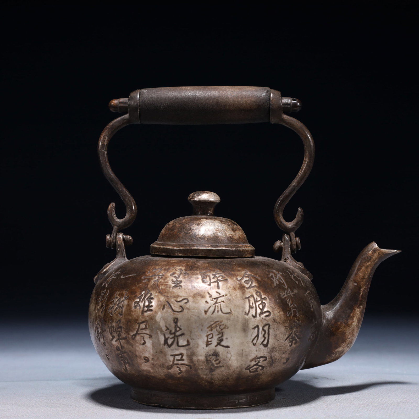 An Exquisite Silver-plated Bronze Character and Story Pattern Loop-Handled Pot,with poem (1 of 12)