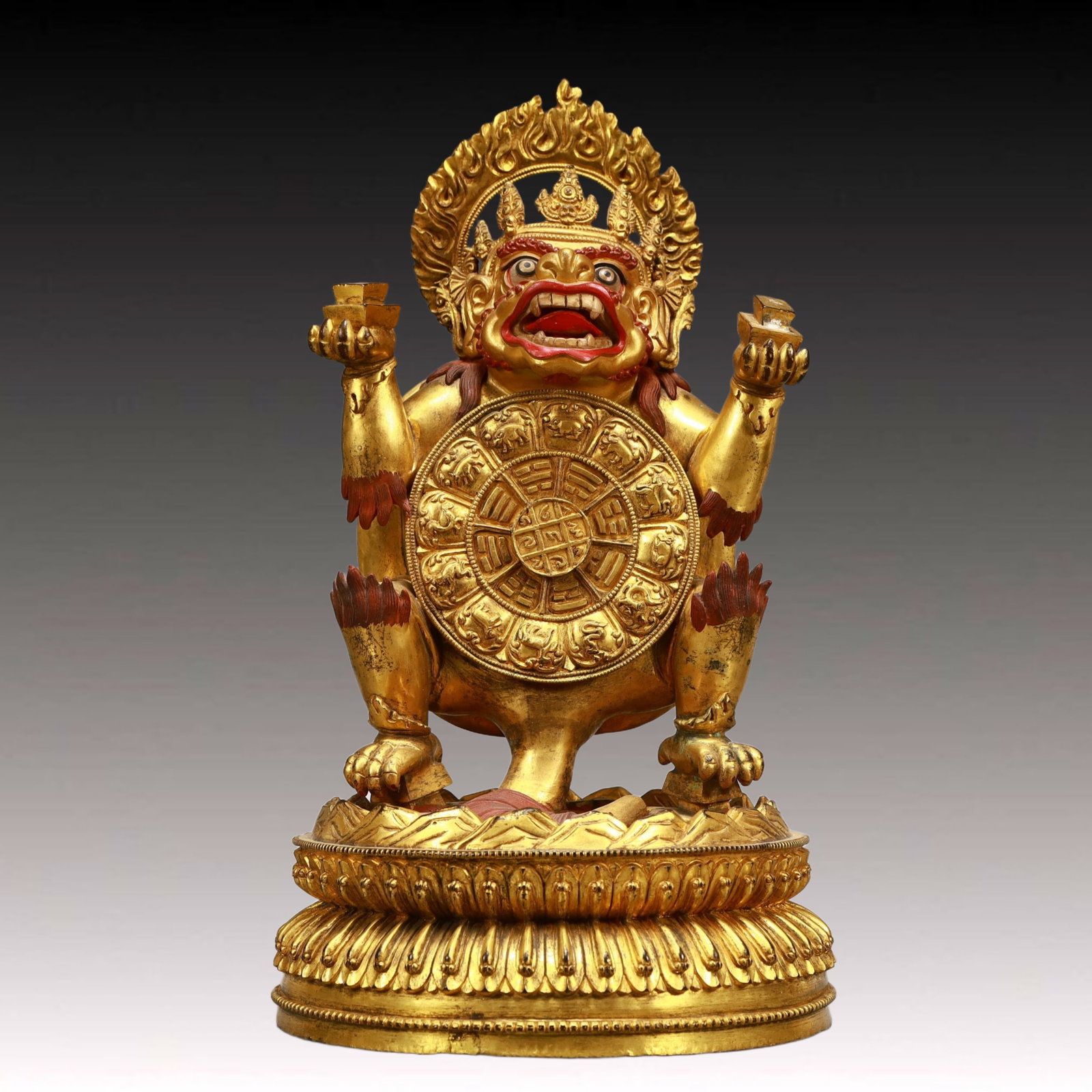 A Solemn Gilt Bronze Statue of Vajra: A Solemn Gilt Bronze Statue of Vajra,Ming Dynasty, China,Size:8.7inx8.7inx15.9in,Weight:10300g 铜鎏金金刚像,中国明代