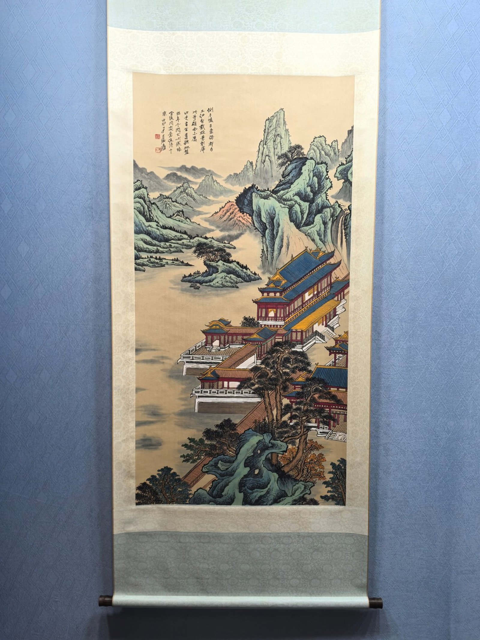 A Chinese Vertical Scroll Ink Painting of Landscape on Paper: A Chinese Vertical Scroll Ink Painting of Landscape on Paper,Zhang Daqian,Size:26.8inx53.3in