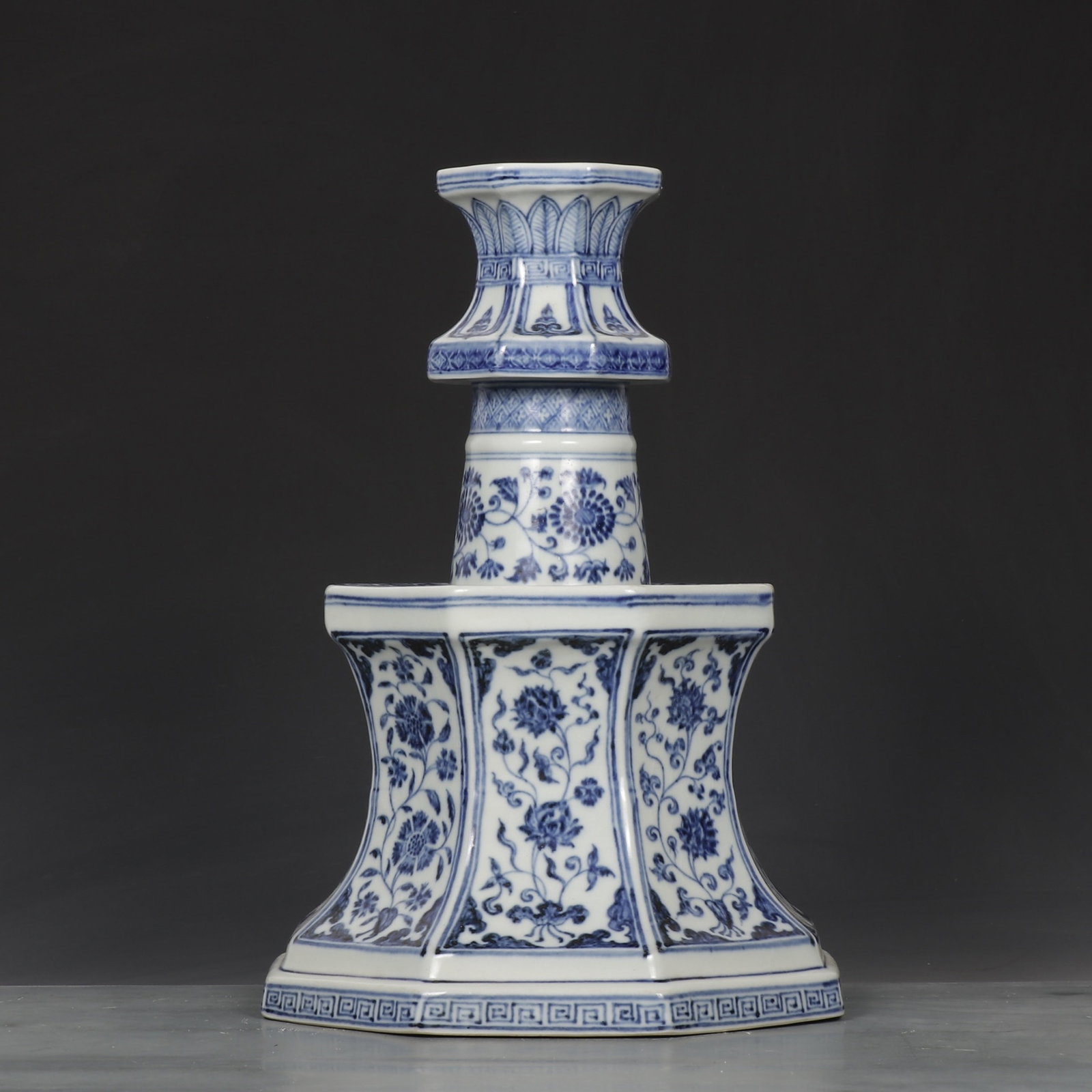 A Rare Blue and White Lotus Pattern Candlestick (1 of 9)