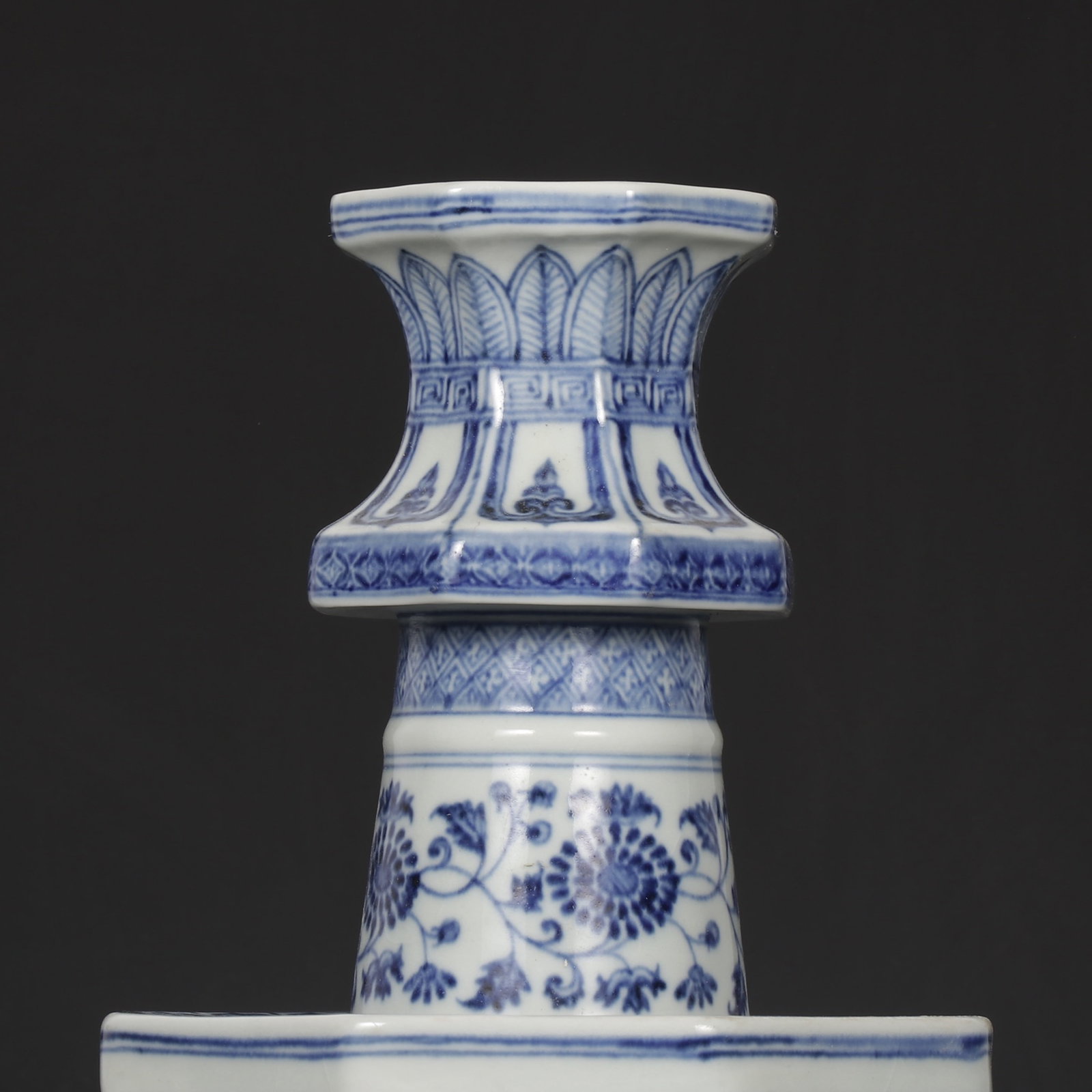 A Rare Blue and White Lotus Pattern Candlestick - 3