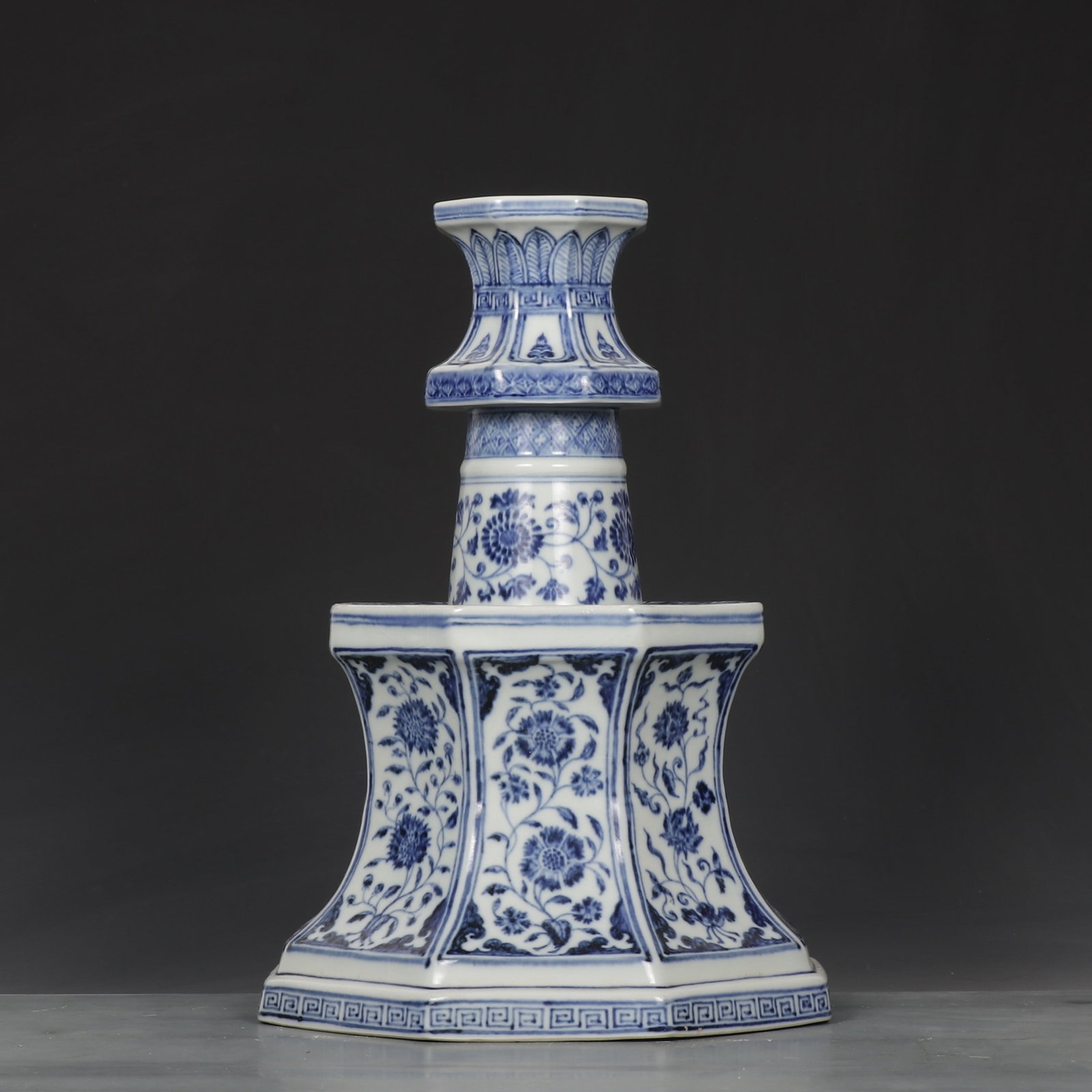 A Rare Blue and White Lotus Pattern Candlestick - 5
