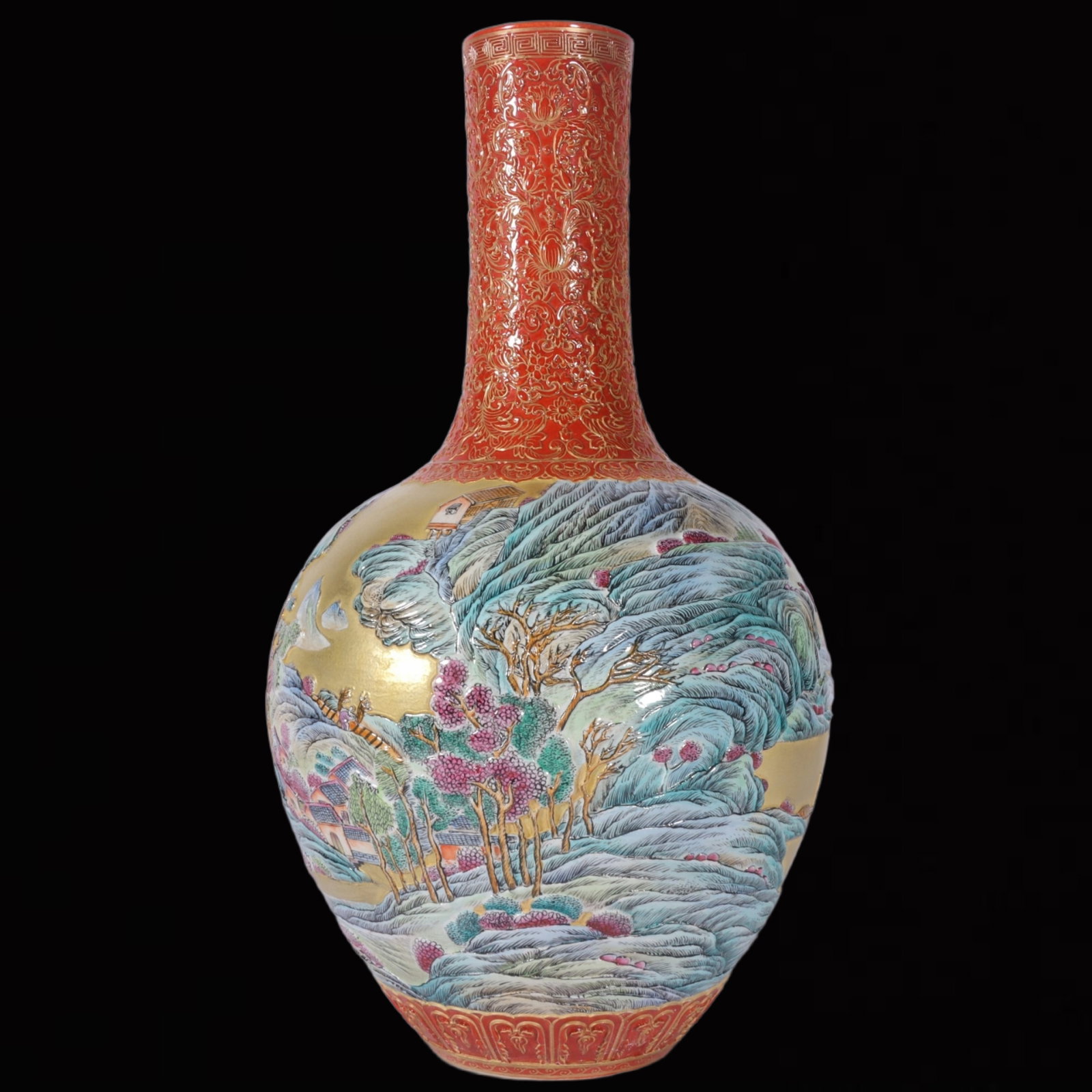 An Exquisite Enamel Gold Ground Landscape Pattern Vase (1 of 9)