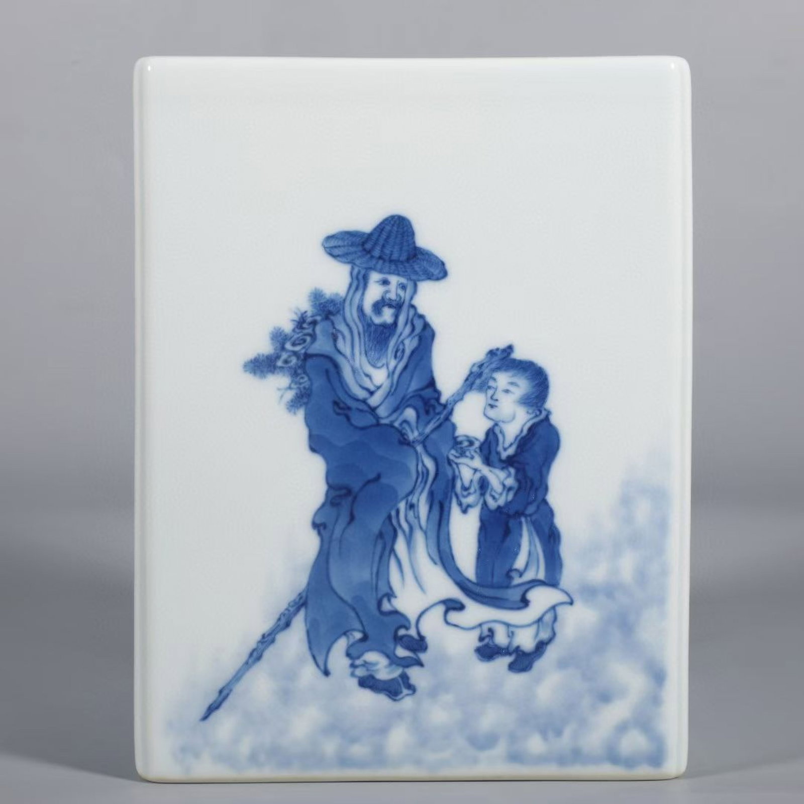 An Exquisite Blue and White Character and Story Pattern Brush Pot,with poem: An Exquisite Blue and White Character and Story Pattern Brush Pot,with poem,the Republic of China,With Mark,Size:5.2inx4.3in 青花人物故事纹笔筒,&#