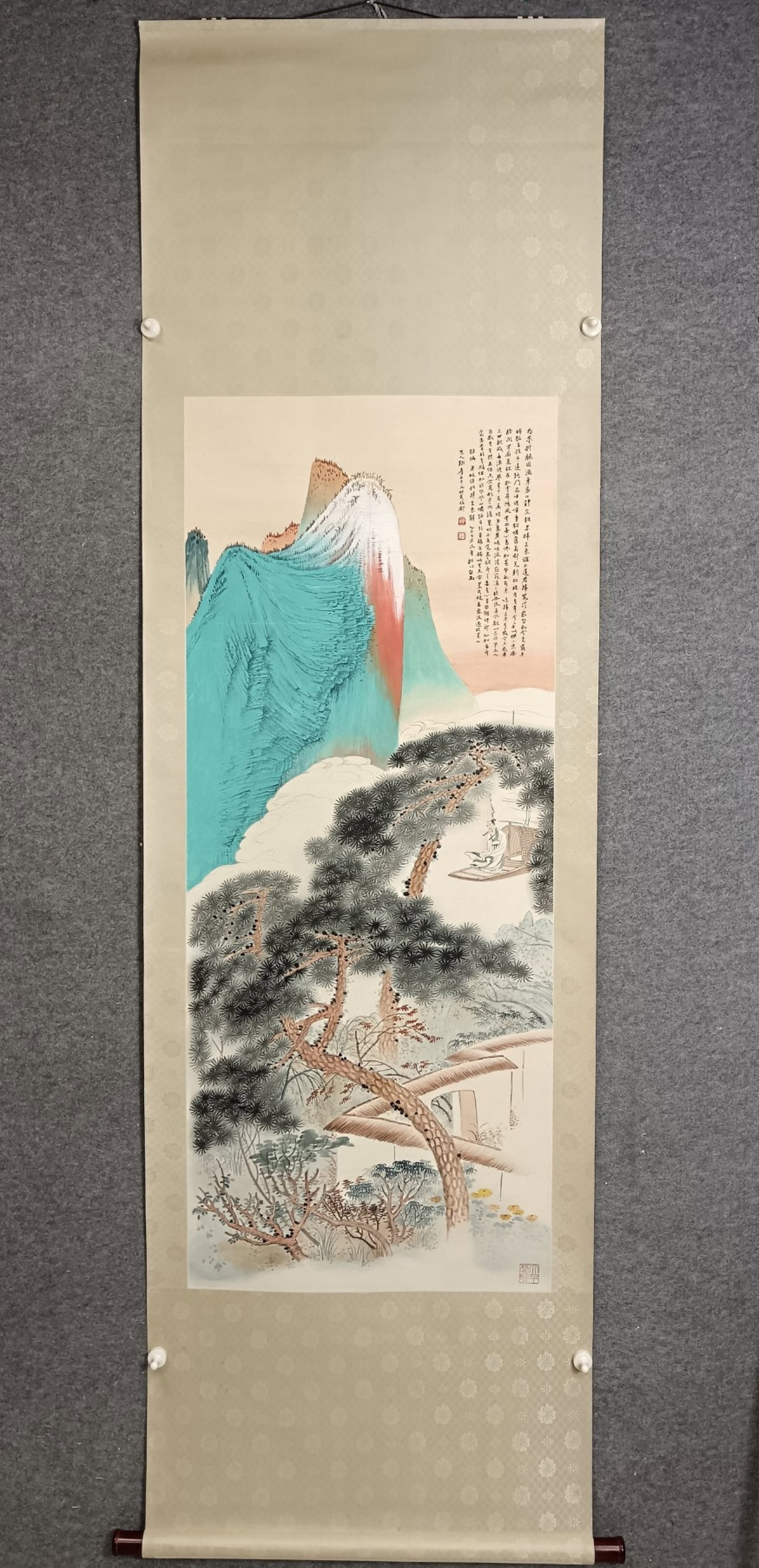 A Chinese Vertical Scroll Ink Painting of Landscape on Paper: A Chinese Vertical Scroll Ink Painting of Landscape on Paper,Zhang Daqian,Size:22inx53.9in 一幅中国水墨山水画立轴,张大