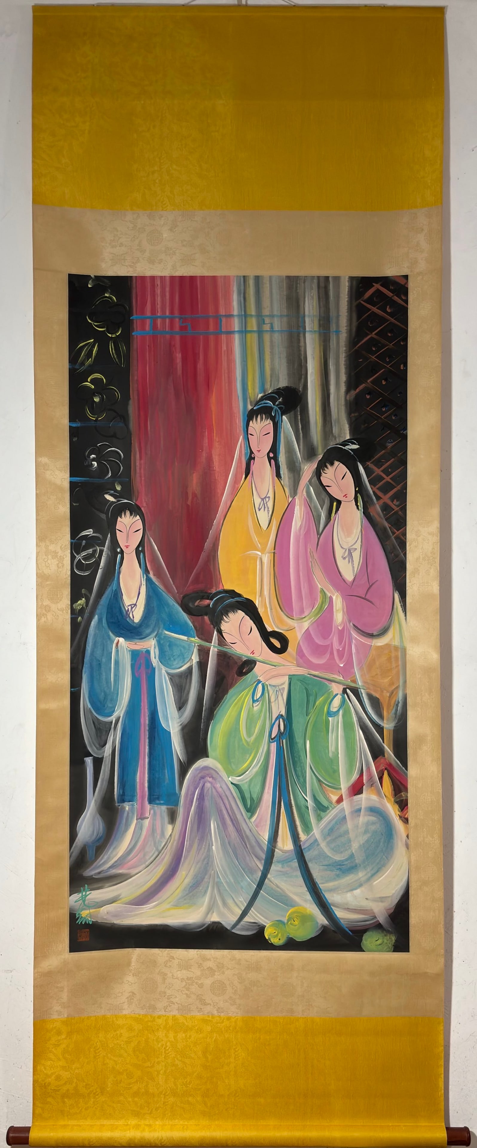 A Chinese Vertical Scroll Ink Painting of Character and Story on Paper: A Chinese Vertical Scroll Ink Painting of Character and Story on Paper,Lin Fengmian,Size:53.5inx27.2in 一幅中国水墨人物故事画立&