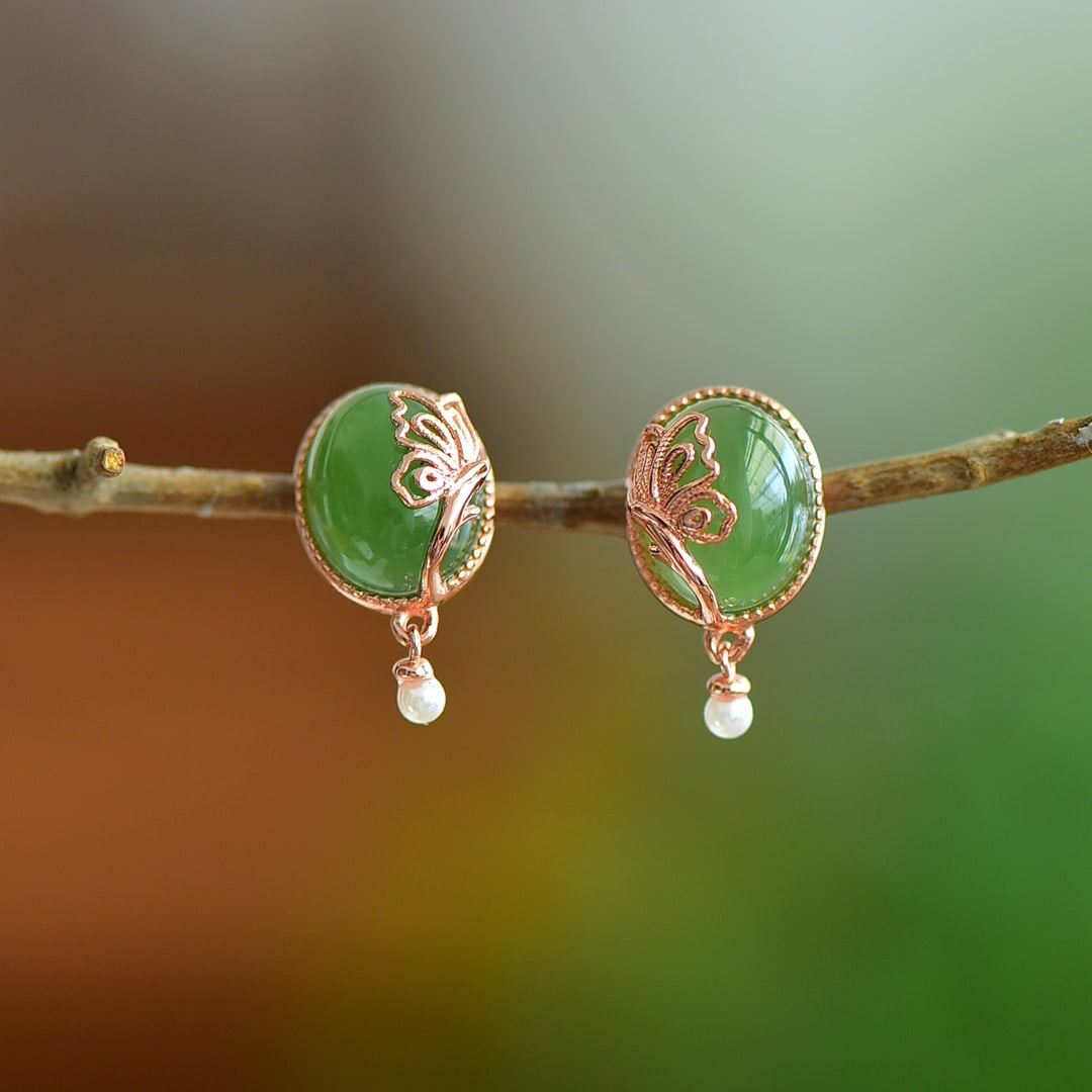 A Pair of Exquisite Sterling Silver-Gold Plated Inlaid Jasper Earrings,Inlaid Pearl: A Pair of Exquisite Sterling Silver-Gold Plated Inlaid Jasper Earrings,Inlaid Pearl,Size:0.3inx0.4in