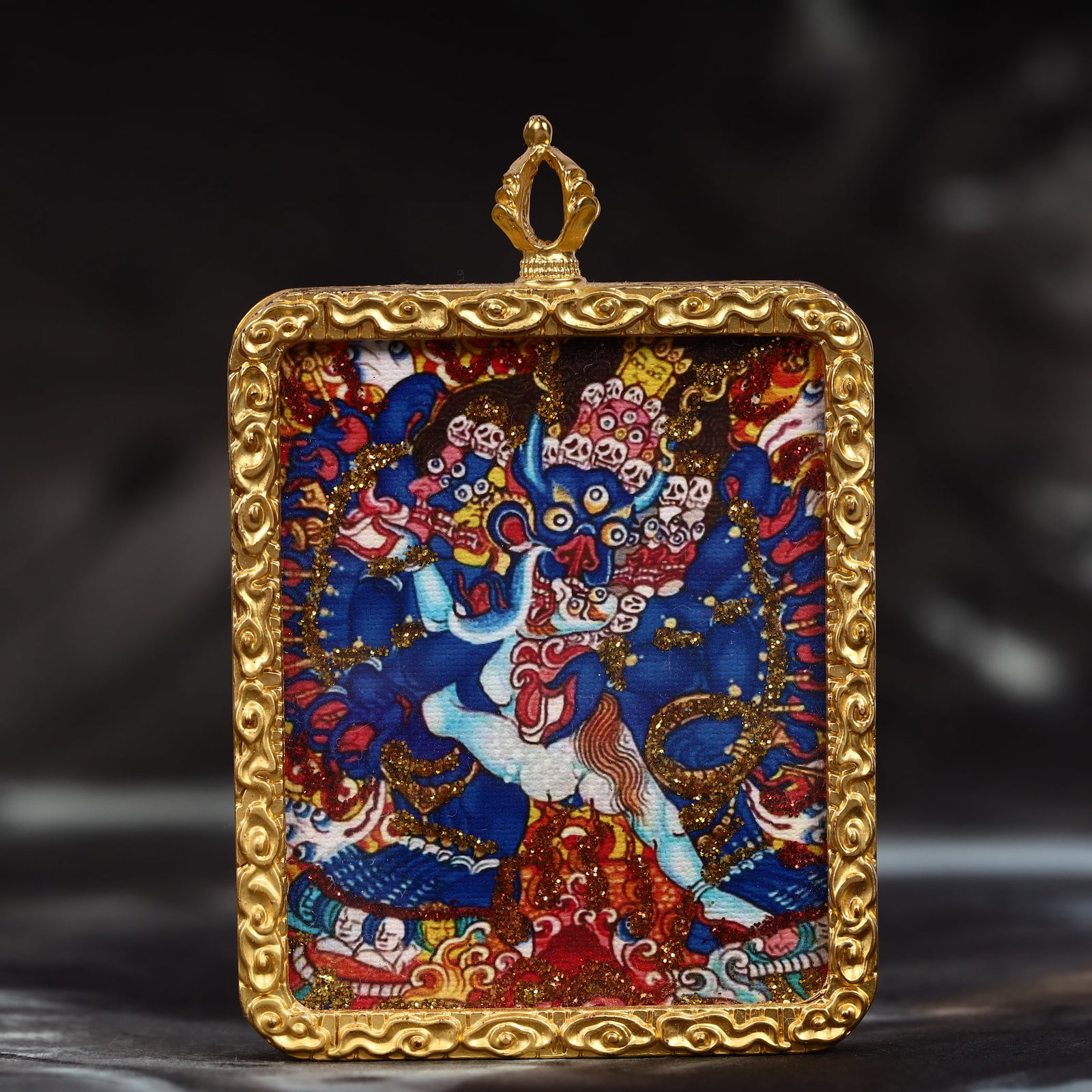 An Exquisite Painted Color Statue of Yamantaka Tangka: An Exquisite Painted Color Statue of Yamantaka Tangka,Size:2inx2.8in 彩绘大威德金刚像唐卡