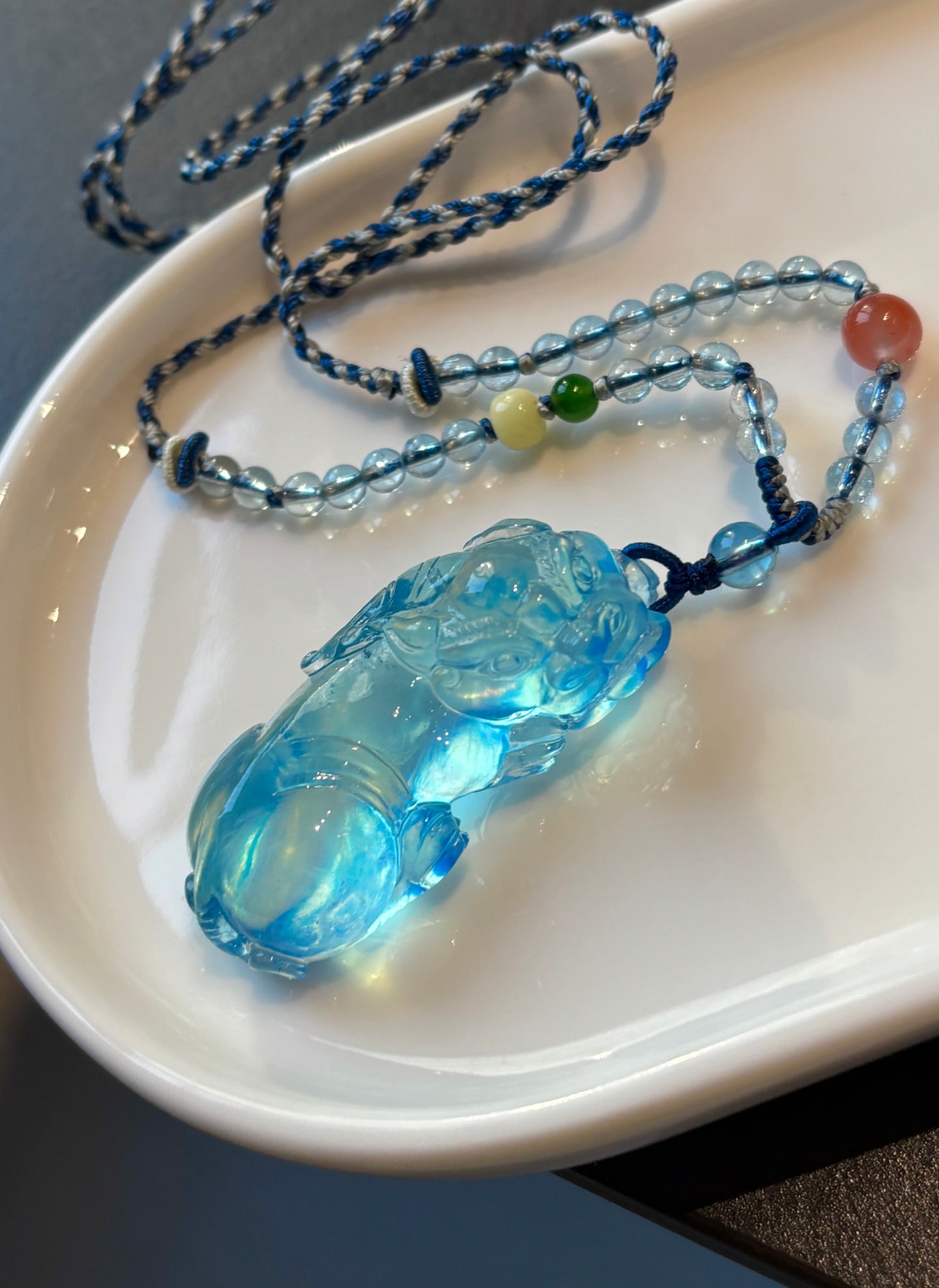 An Exquisite Aquamarine Wealth-Attracting Creature Pendant: An Exquisite Aquamarine Wealth-Attracting Creature Pendant,Size:1.6inx0.7inx0.6in,Weight:19.8g 海蓝宝貔貅挂件