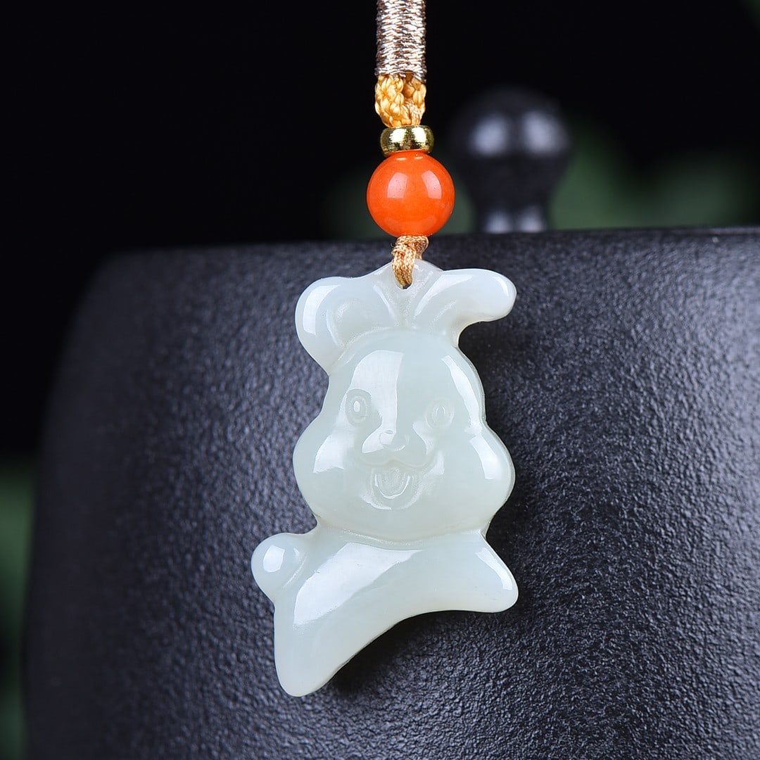 An Exquisite White Jade Rabbit Pendant: An Exquisite White Jade Rabbit Pendant,Size:0.7inx1.3in 白玉兔挂件