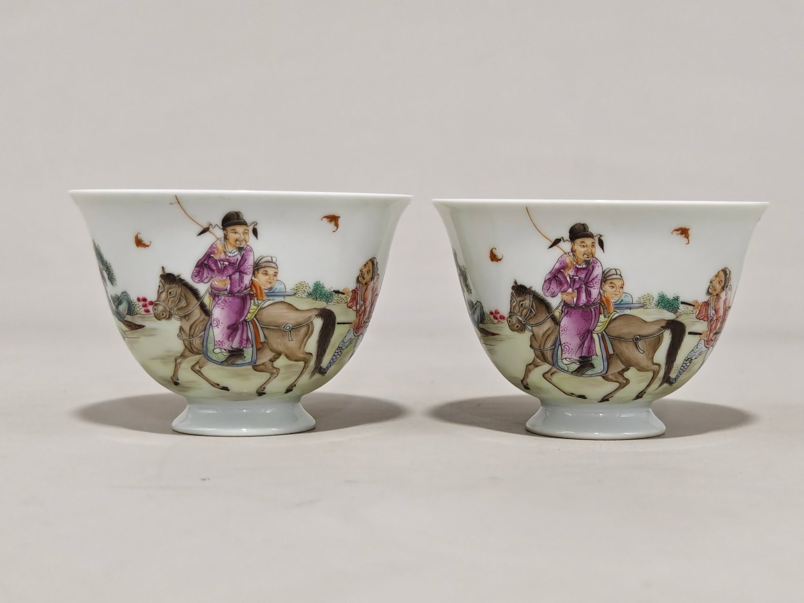 A Pair of Exquisite Famille-Rose Character and Story Pattern Cups,with poem: A Pair of Exquisite Famille-Rose Character and Story Pattern Cups,with poem,Qing Dynasty,China,Yongzheng Six-character Mark,Size:2.3inx3.3ins 一对粉彩人物故&#