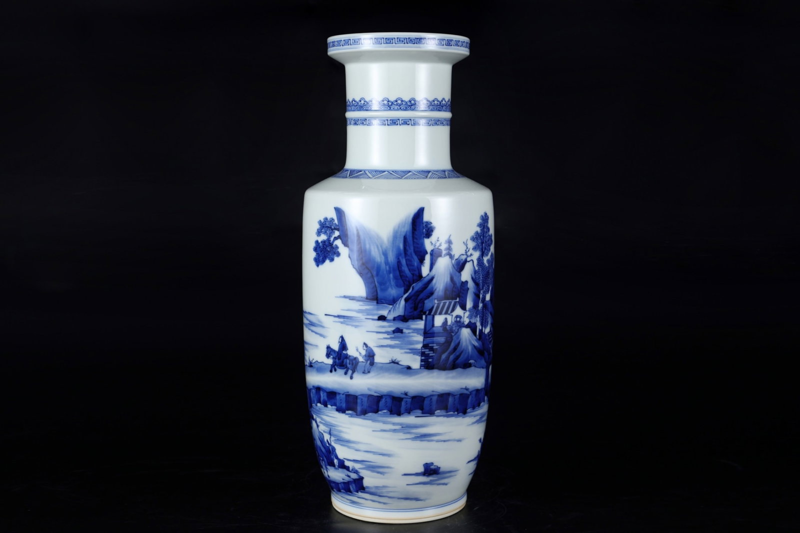 A Huge Blue and White Landscape and Figure Pattern Vase: A Huge Blue and White Landscape and Figure Pattern Vase,Qing Dynasty,China,Kangxi Six-character Mark,Size:17.9inx7.1in