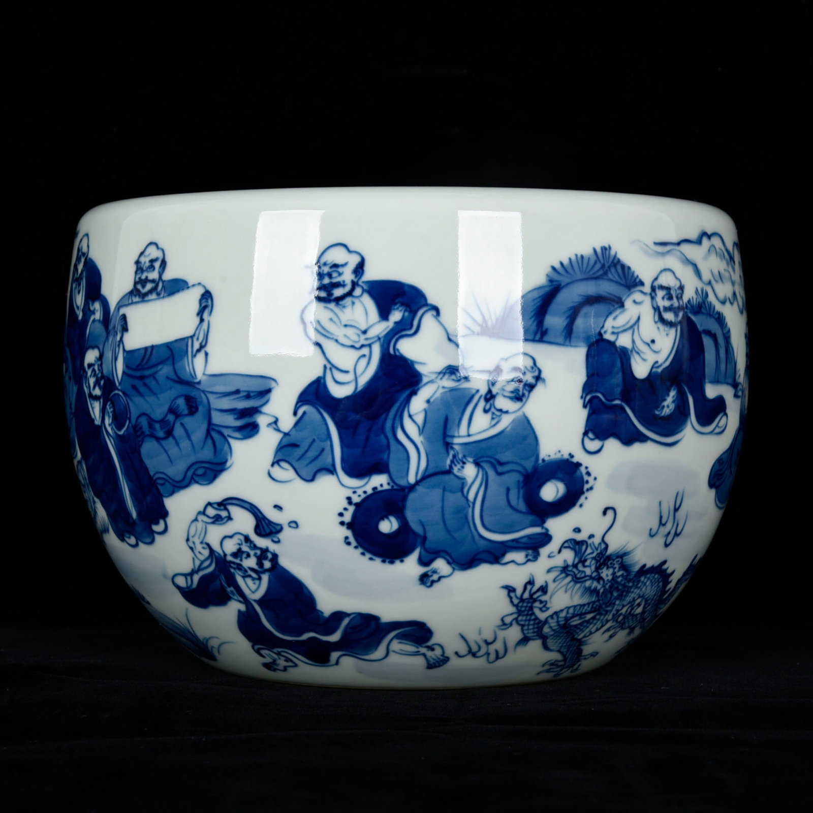 An Exquisite Blue and White Statue of Arhat Pattern Vat (1 of 9)