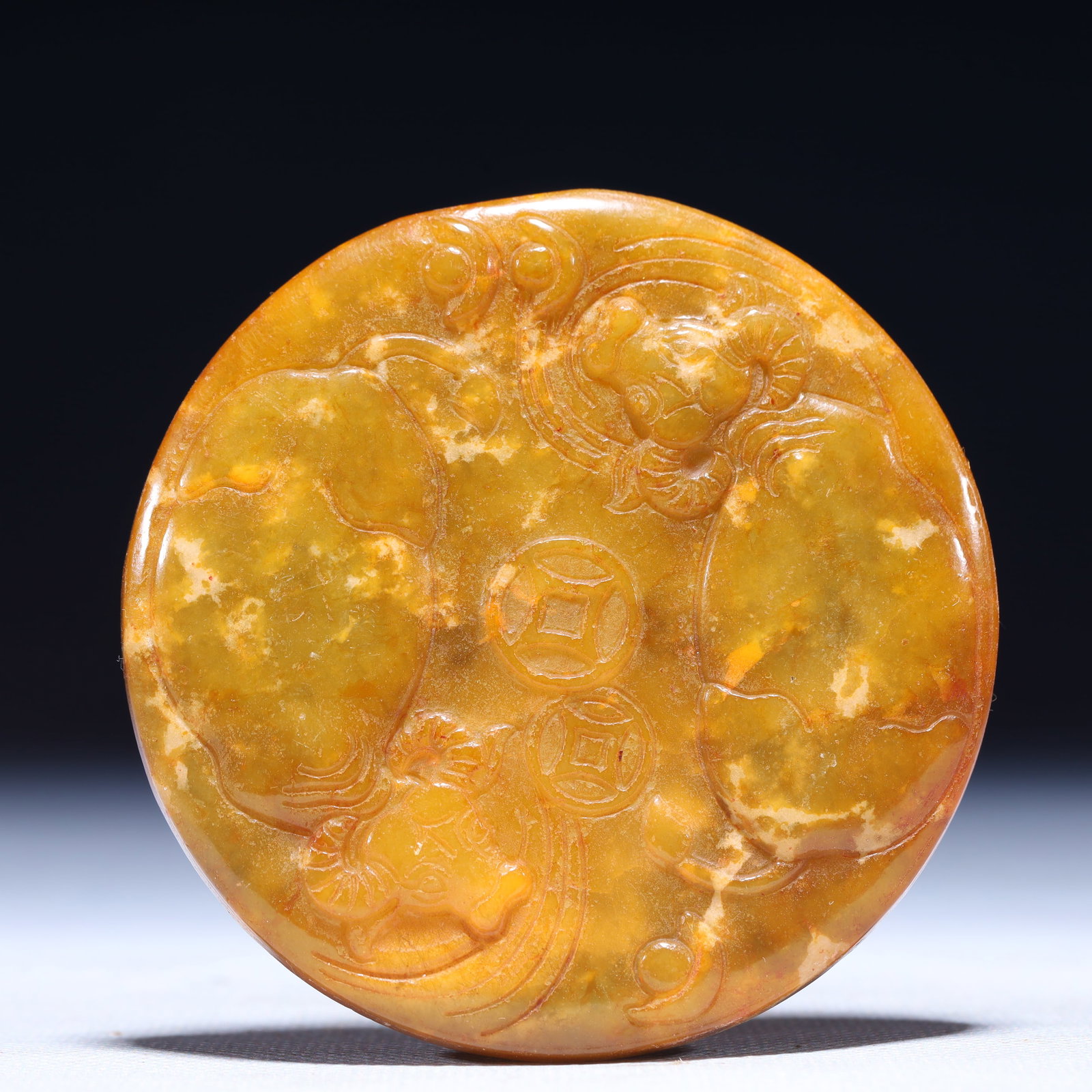 An Exquisite Archaic Jade Buffalo Pattern Ornament: An Exquisite Archaic Jade Buffalo Pattern Ornament,Ancient Time,China,Size:0.2inx3.1in,Weight:95g