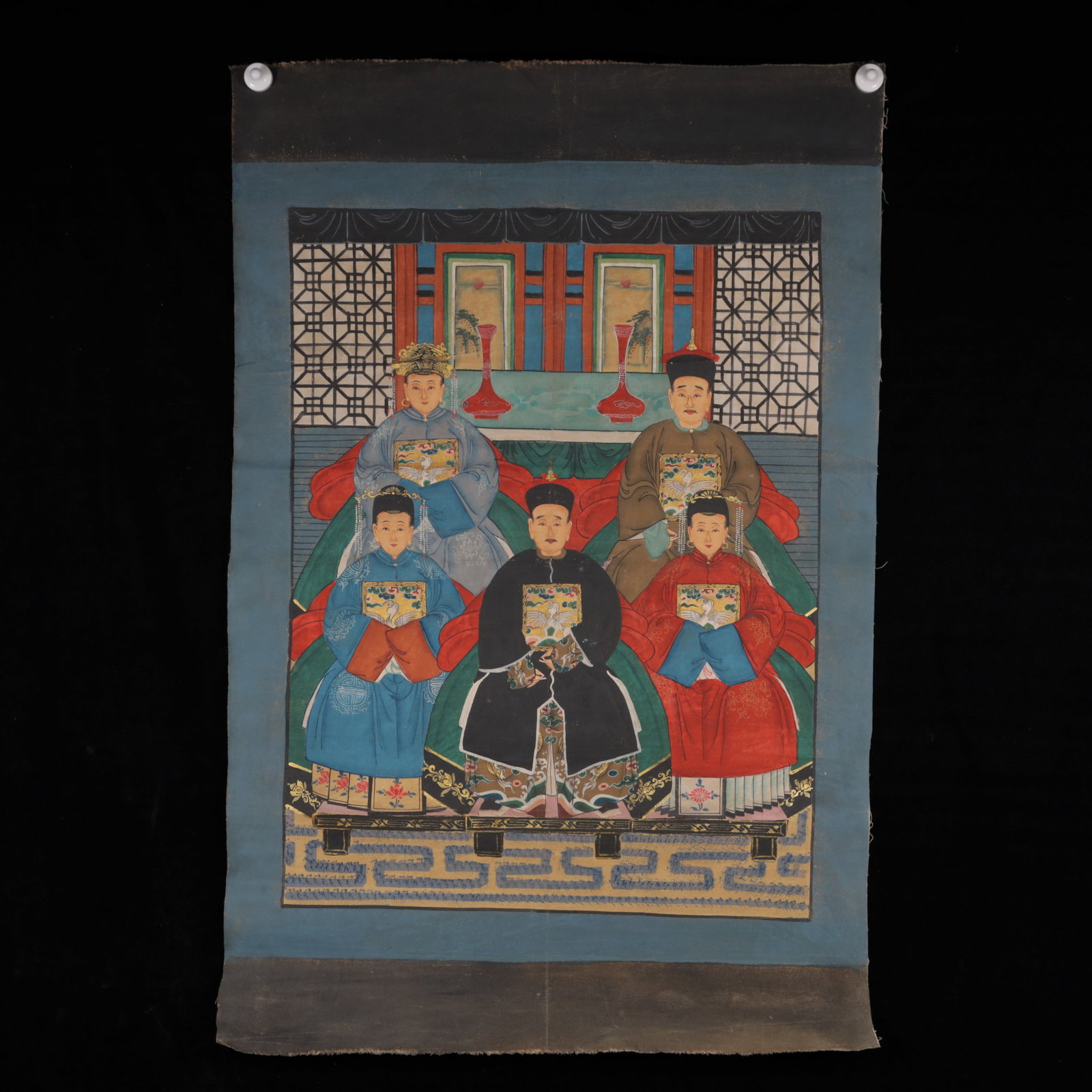 A Rare Painted Color Statue of Figure Tangka: A Rare Painted Color Statue of Figure Tangka,Qing Dynasty, China,Size:26.8inx41.3in 彩绘人物像唐卡,中国清代
