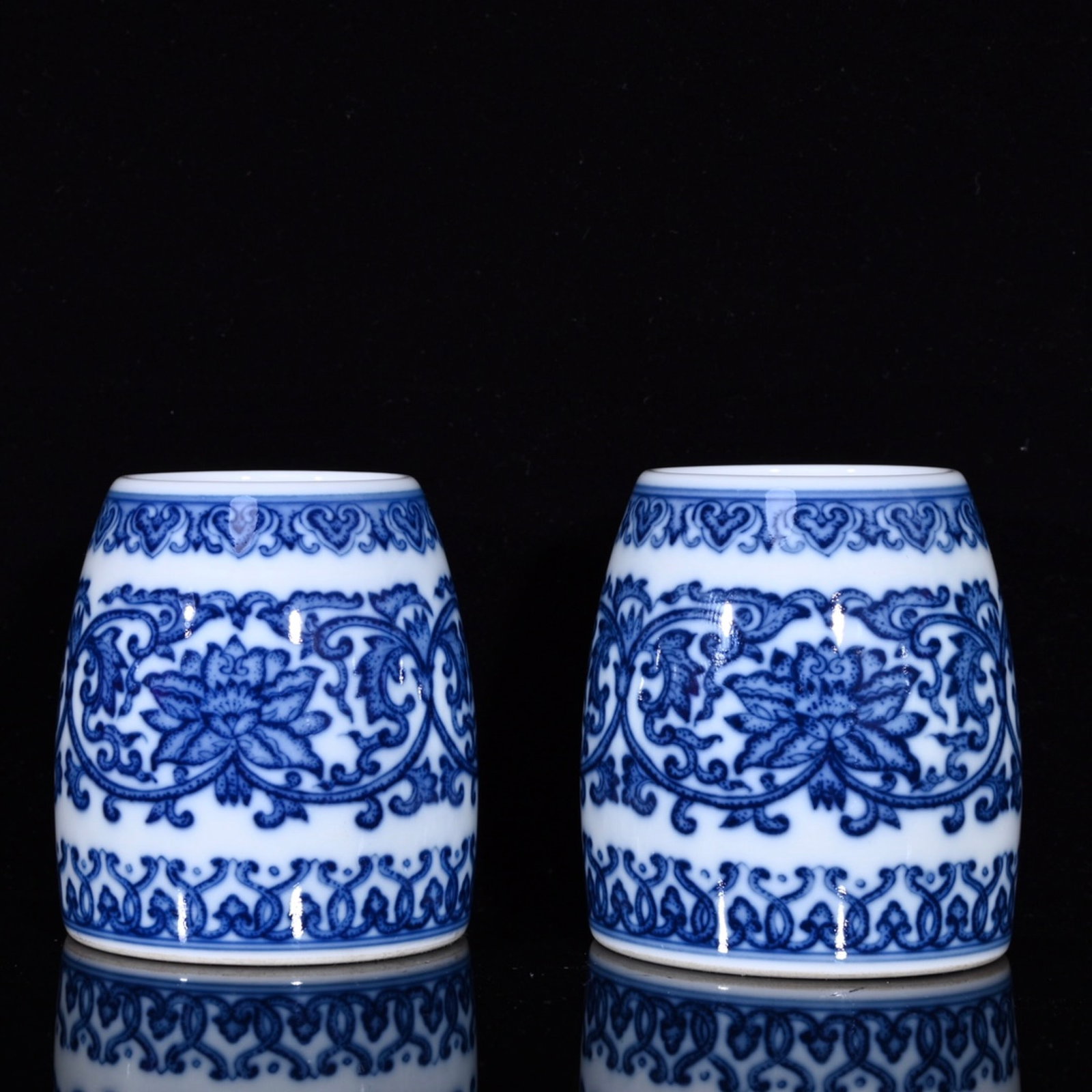 A Pair of Exquisite Blue and White Lotus Pattern Water Pots (1 of 9)
