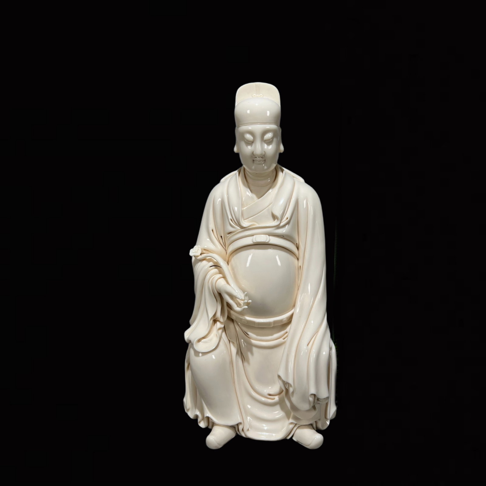 A Solemn Blance-De-Chine Statue of Figure: A Solemn Blance-De-Chine Statue of Figure,Ming Dynasty,China,He Chaozong Mark,Size:17.7in