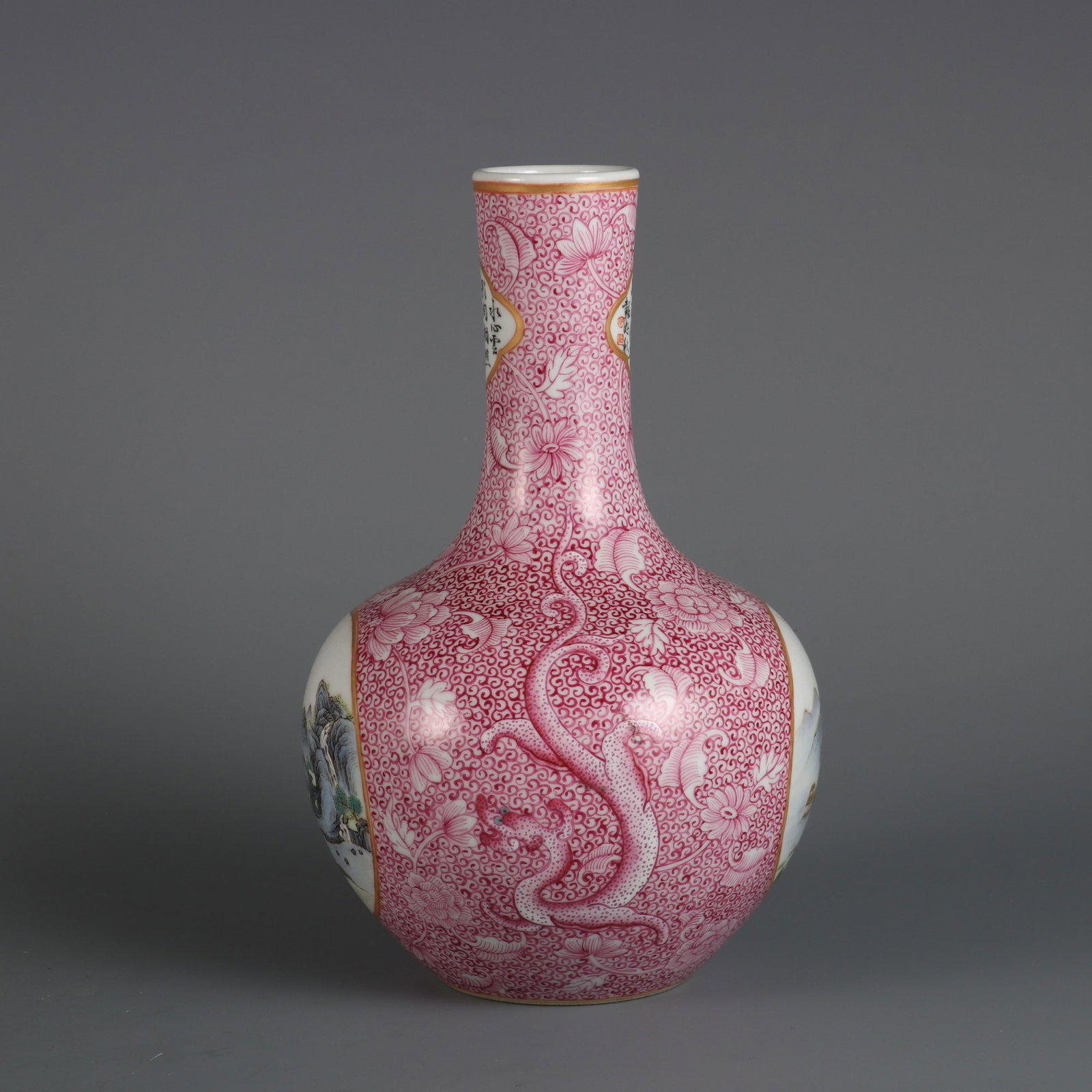 An Exquisite Ruby Red-Glazed Landscape Pattern Vase,with poem - 2