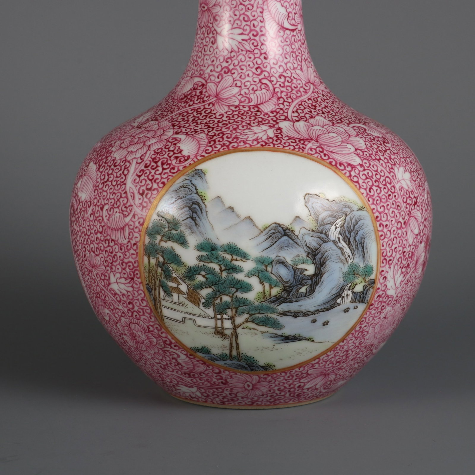 An Exquisite Ruby Red-Glazed Landscape Pattern Vase,with poem - 5