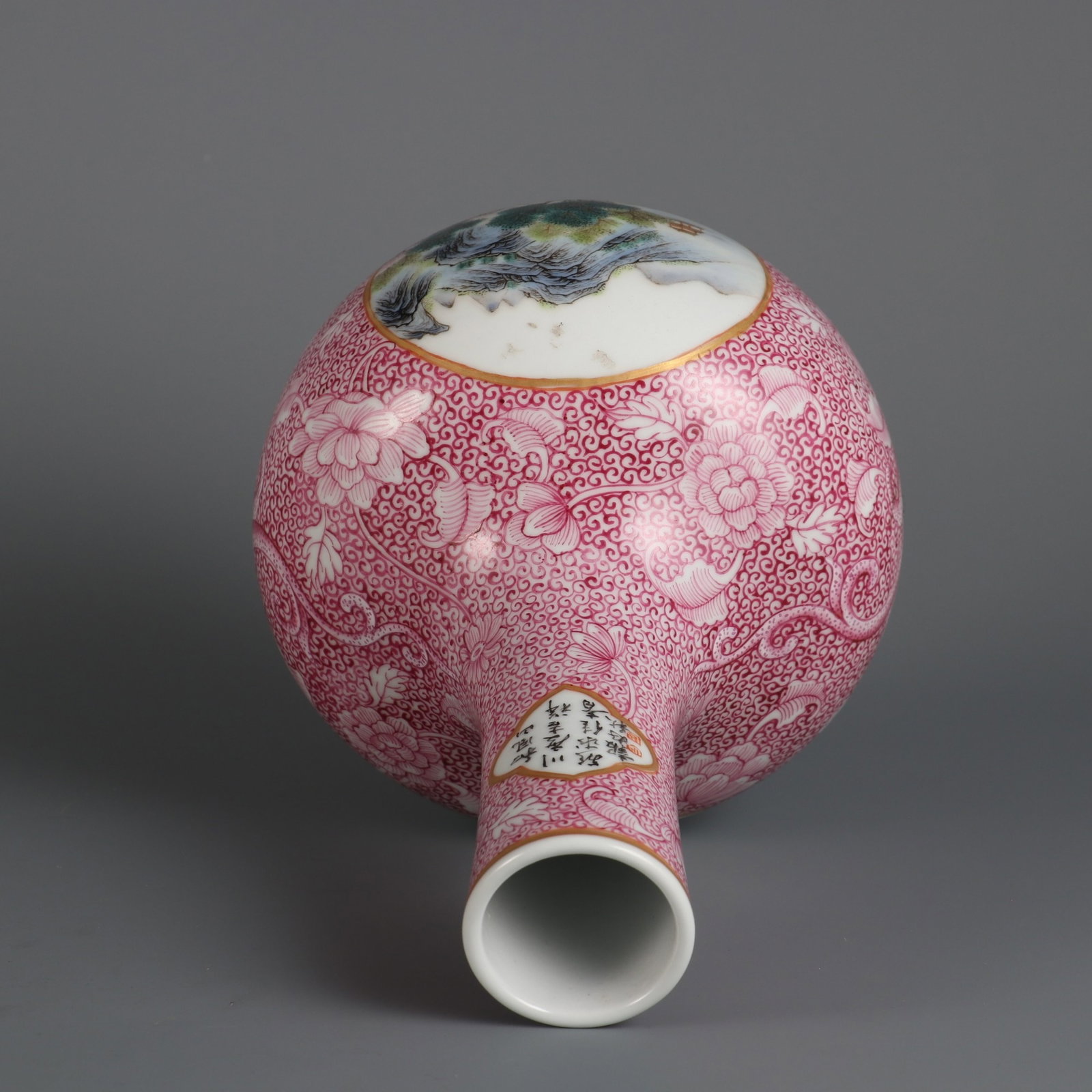 An Exquisite Ruby Red-Glazed Landscape Pattern Vase,with poem - 7