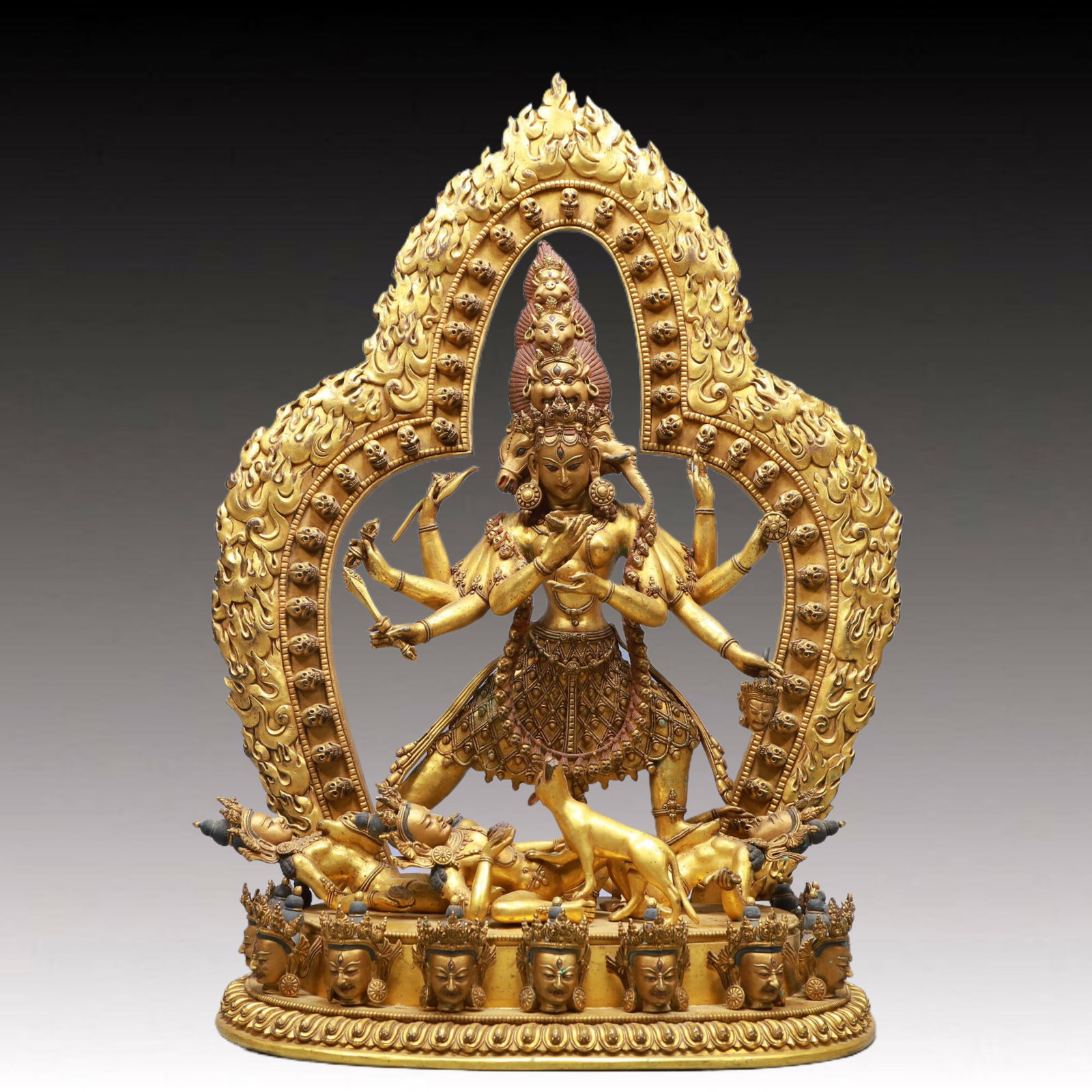 A Solemn Gilt Bronze Statue of Chakrasamvara: A Solemn Gilt Bronze Statue of Chakrasamvara,Ming Dynasty, China,Yongle Six-character Mark,Size:35x18x22.6in,Weight:16900g