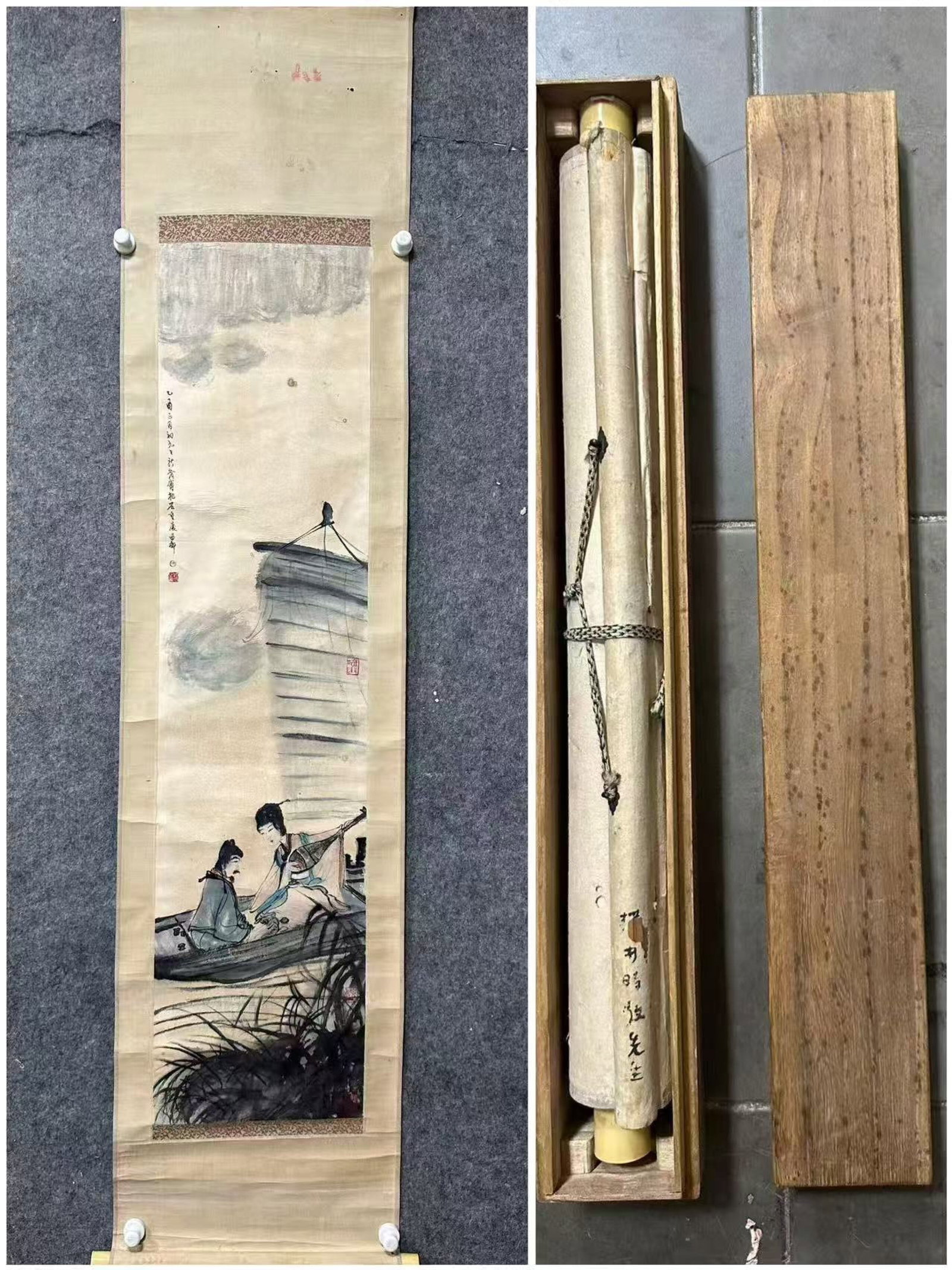 A Chinese Vertical Scroll Ink Painting of Landscape and Figure on Paper (1 of 9)
