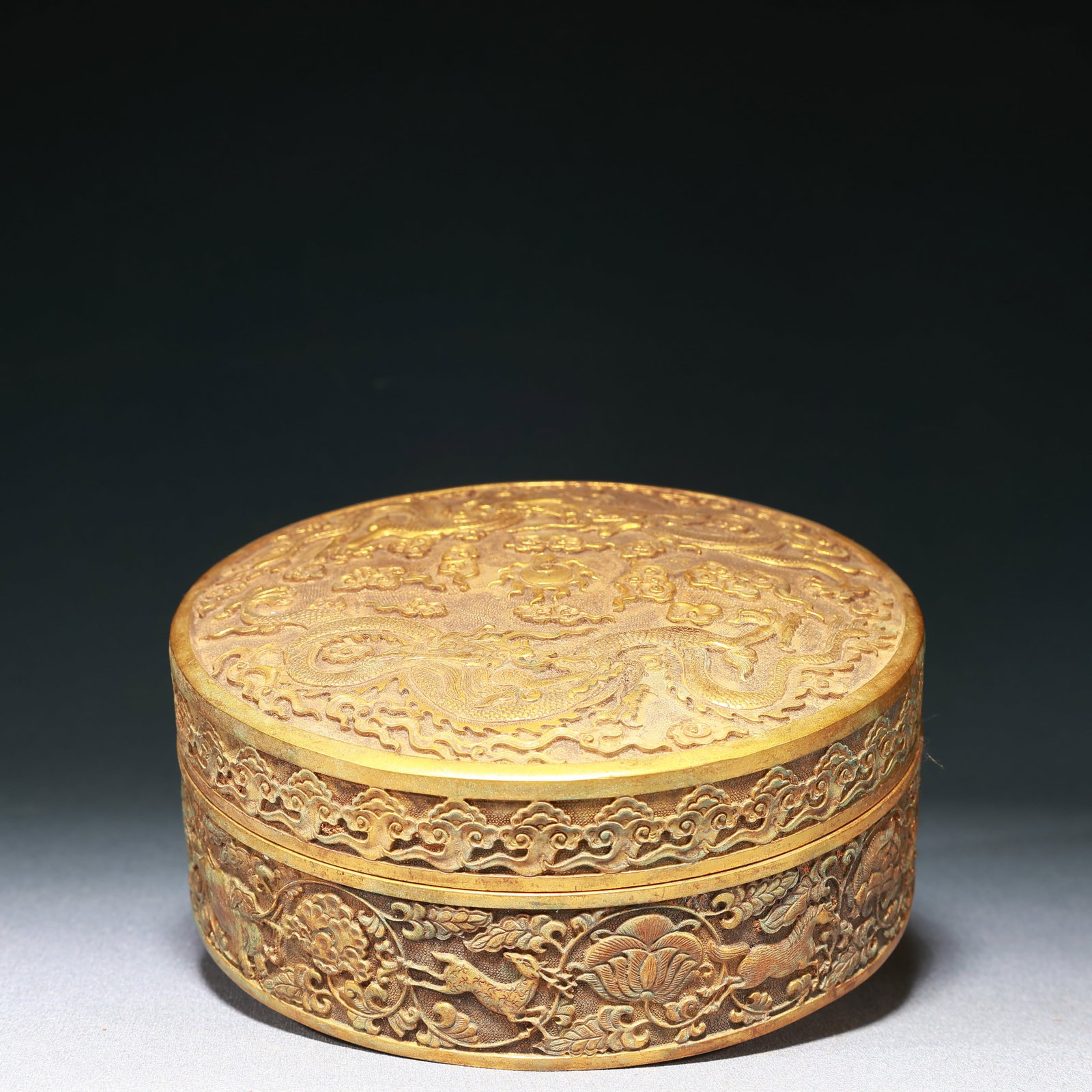 An Exquisite Gilt Bronze Animal Auspicious Cloud and Dragon Pattern Box with Cover (1 of 7)