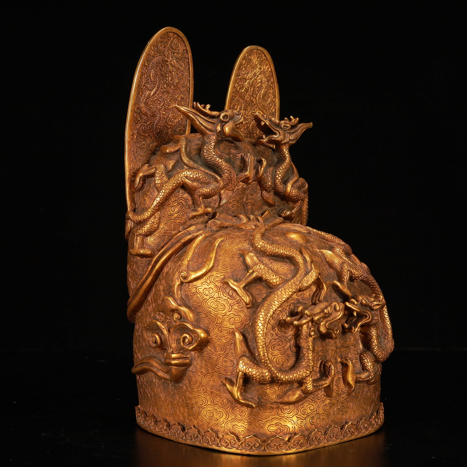 An Exquisite Gilt Bronze Dragon Pattern Hat - 7