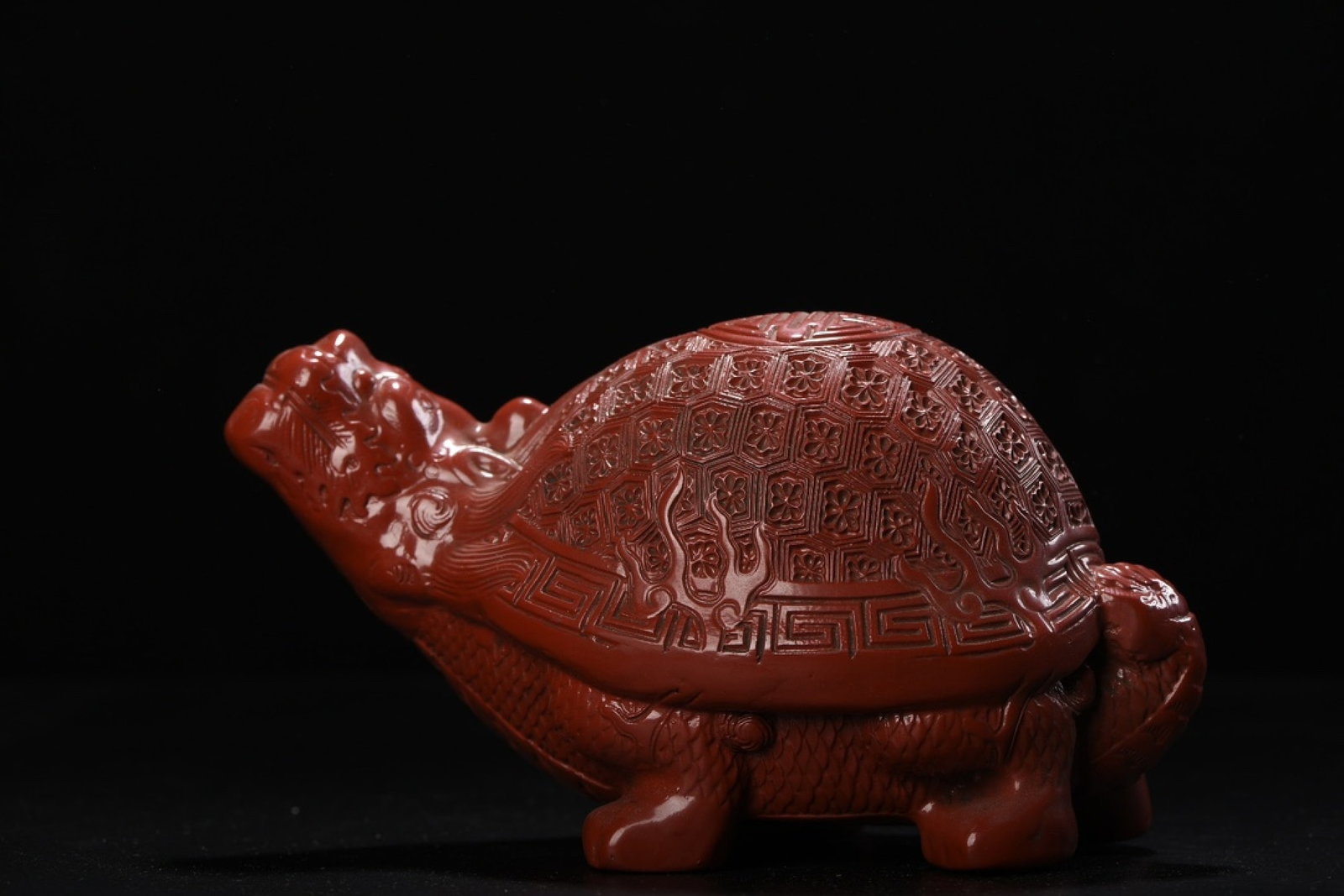 An Exquisite Carved Red Lacquer Dragon Turtle Ornament (1 of 9)