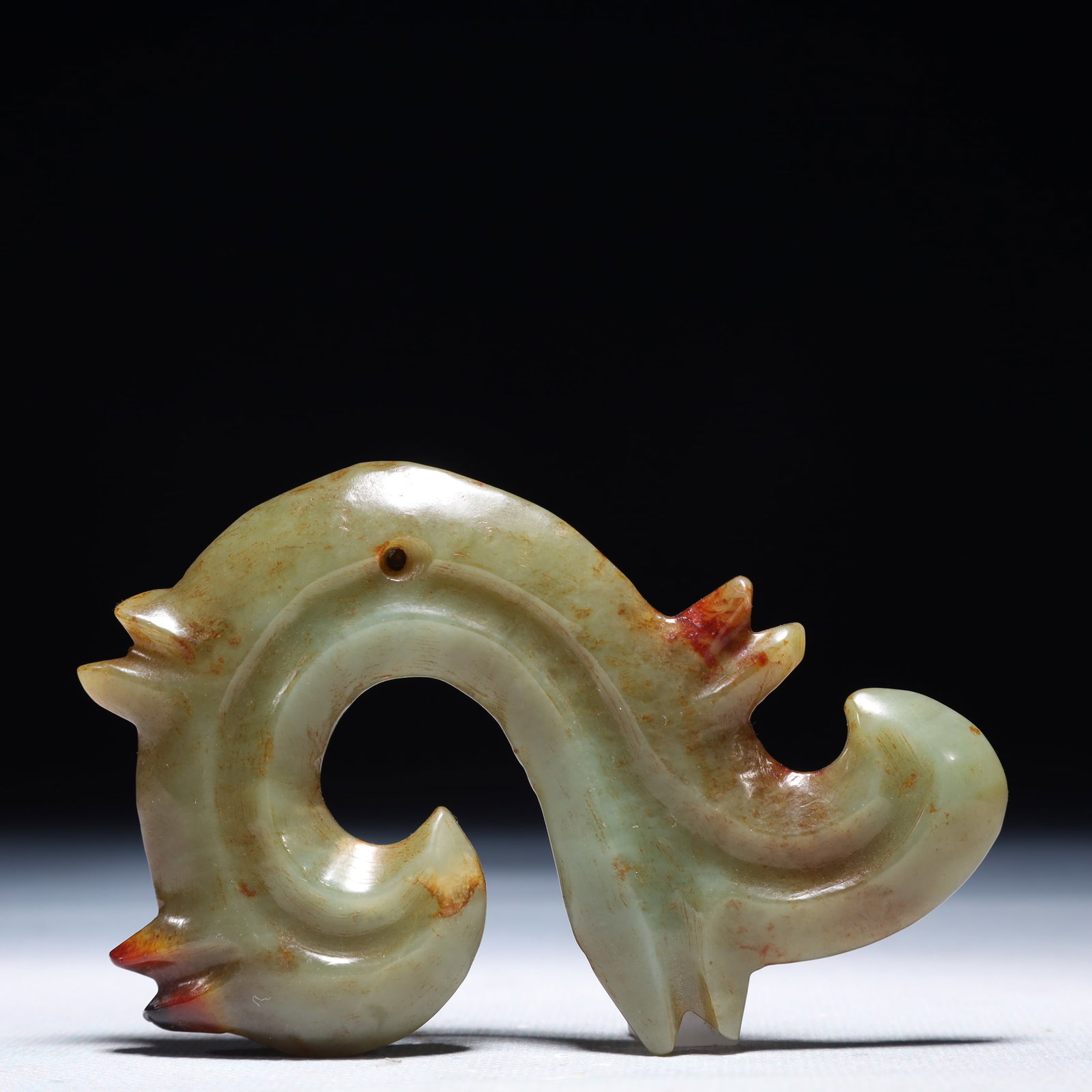 An Archaic Hongshan Culture Green Jade Pendant: An Archaic Hongshan Culture Green Jade Pendant,Ancient Time,China,Size:3.9inx2.8in,Weight:85.5g