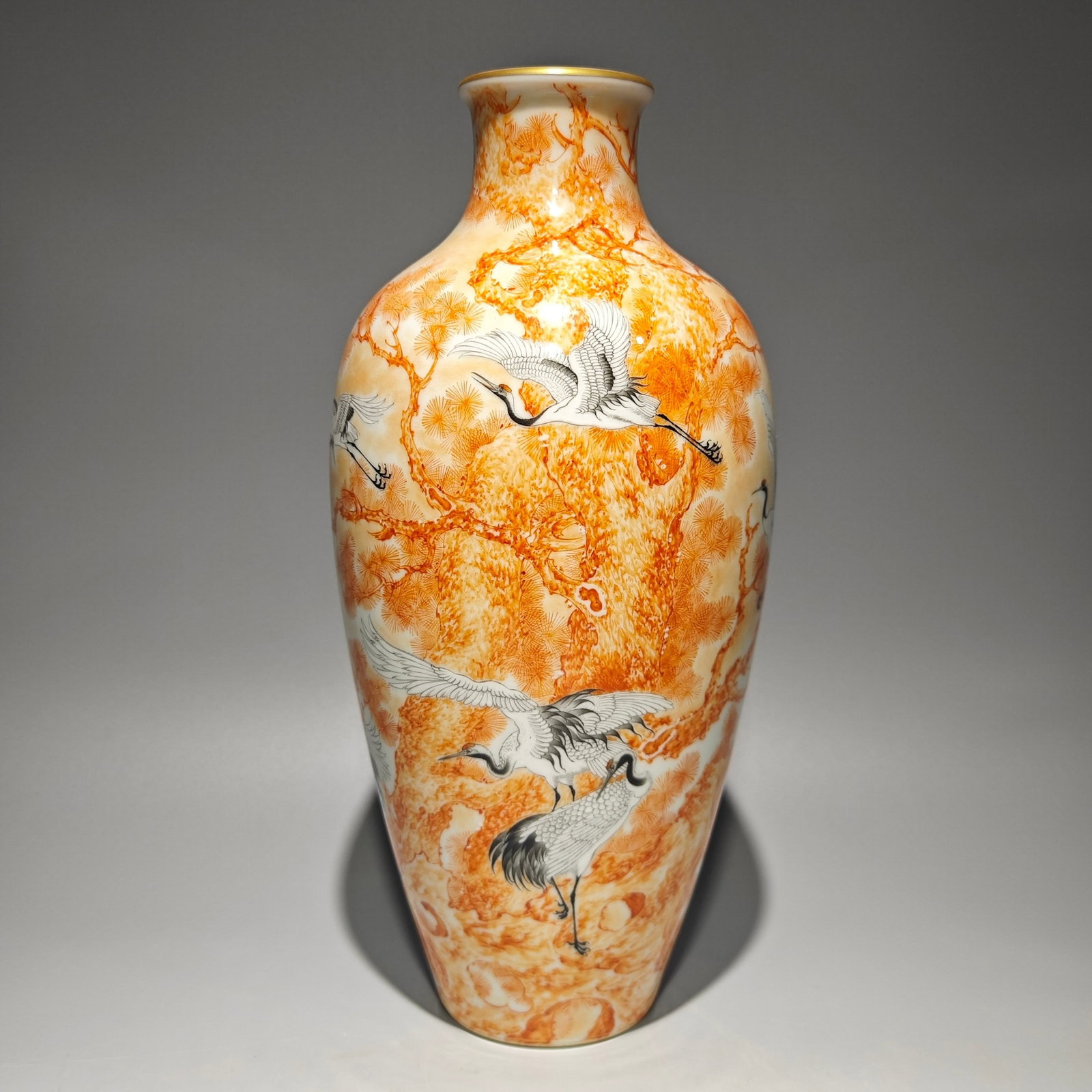 An Exquisite Iron-Red Ink Color Crane Pattern Vase,with poem: An Exquisite Iron-Red Ink Color Crane Pattern Vase,with poem,Qing Dynasty,China,Yongzheng Four-character Mark,Size:11.7inx5.5in