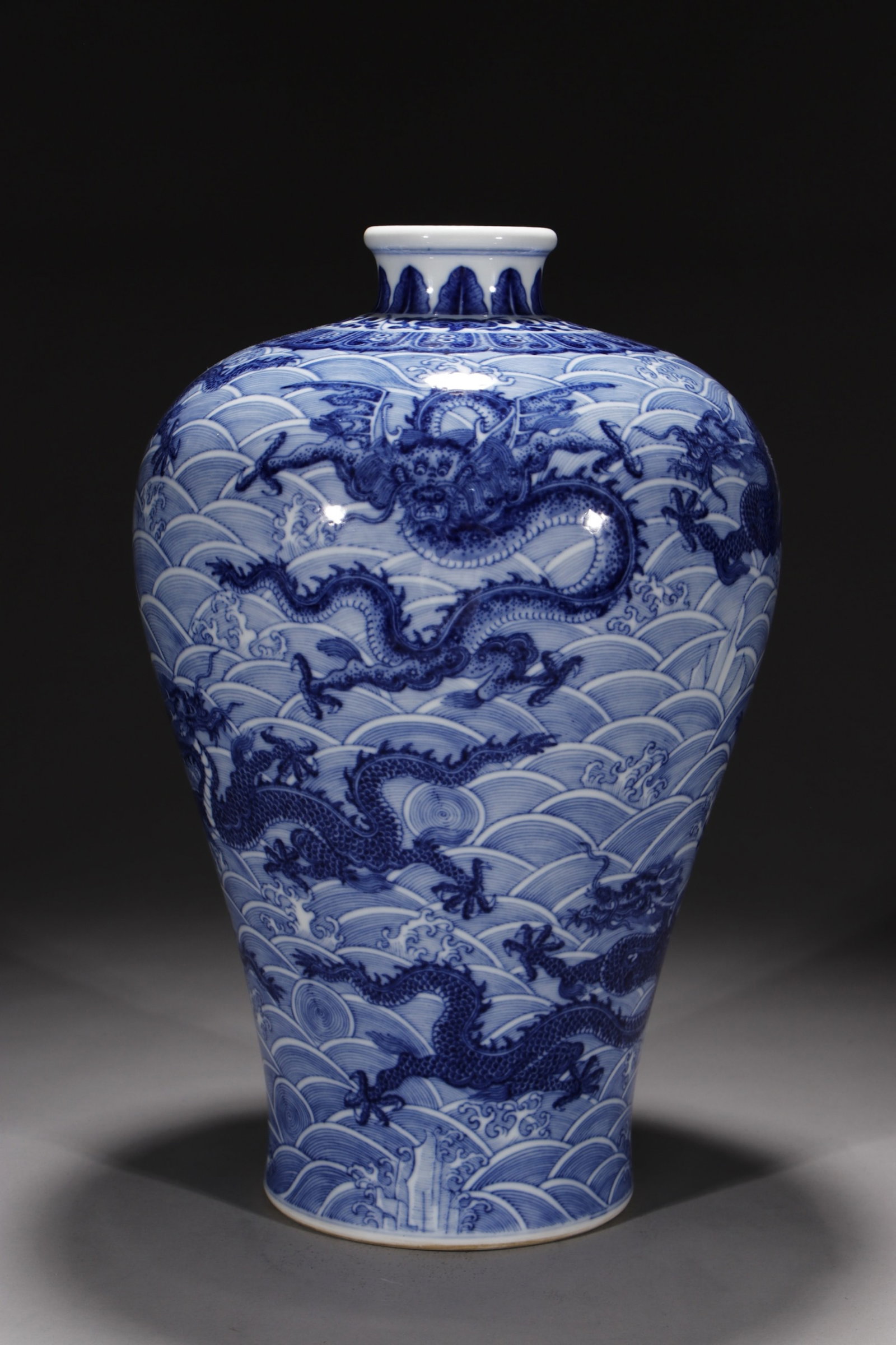 A Rare Blue and White Seawater and Dragon Pattern Vase (1 of 9)