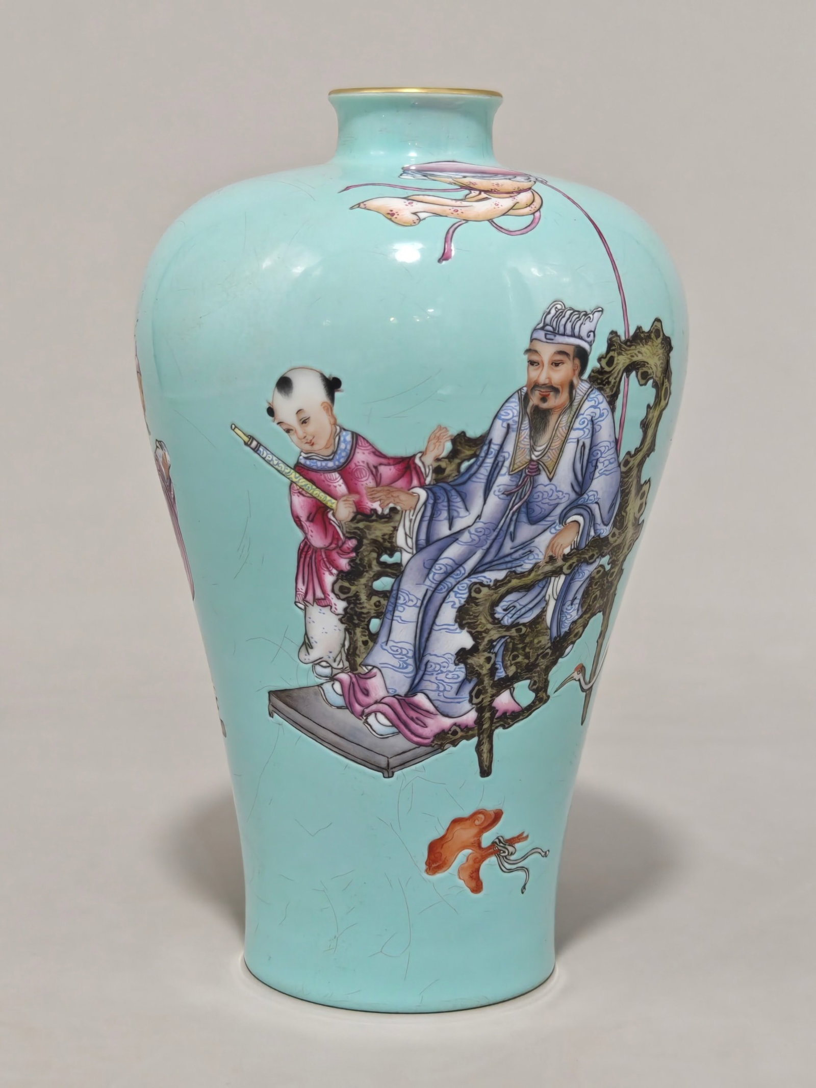 An Exquisite Turquoise Glazed Figure Pattern Vase,with poem (1 of 7)