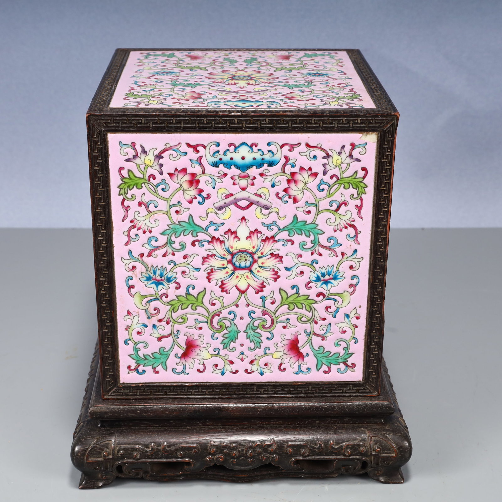 An Exquisite Zitanwood Inlaid Painted Enamel Lotus Pattern Seal Box (1 of 13)