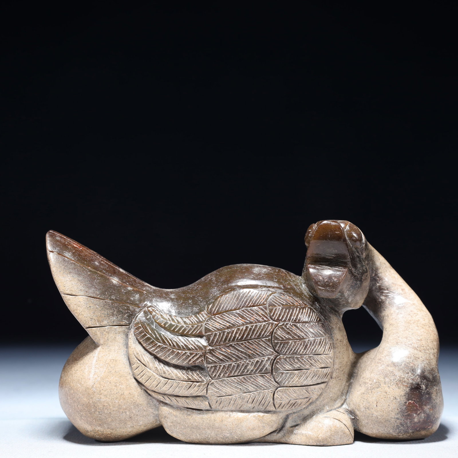 An Archaic Archaic Jade Goose Ornament: An Archaic Archaic Jade Goose Ornament,Ancient Time,China,Size:5.5inx1.8inx3in,Weight:900g 高古玉鹅摆件,中国远古时期