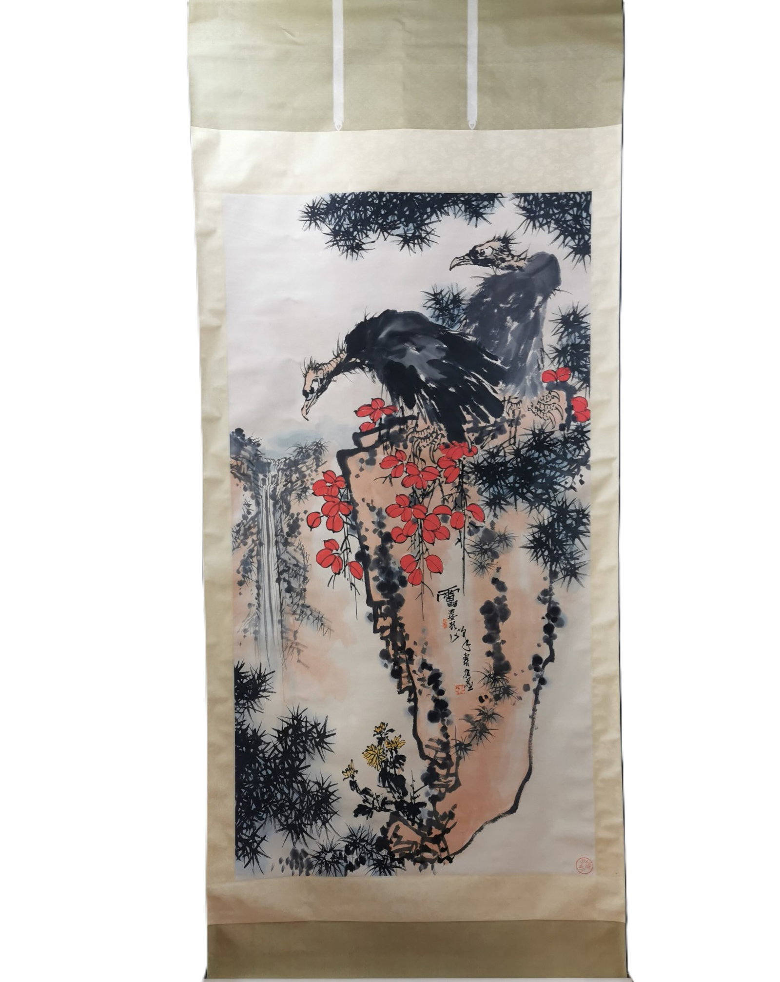 A Chinese Vertical Scroll Ink Painting of Pine and Eagle on Paper (1 of 9)