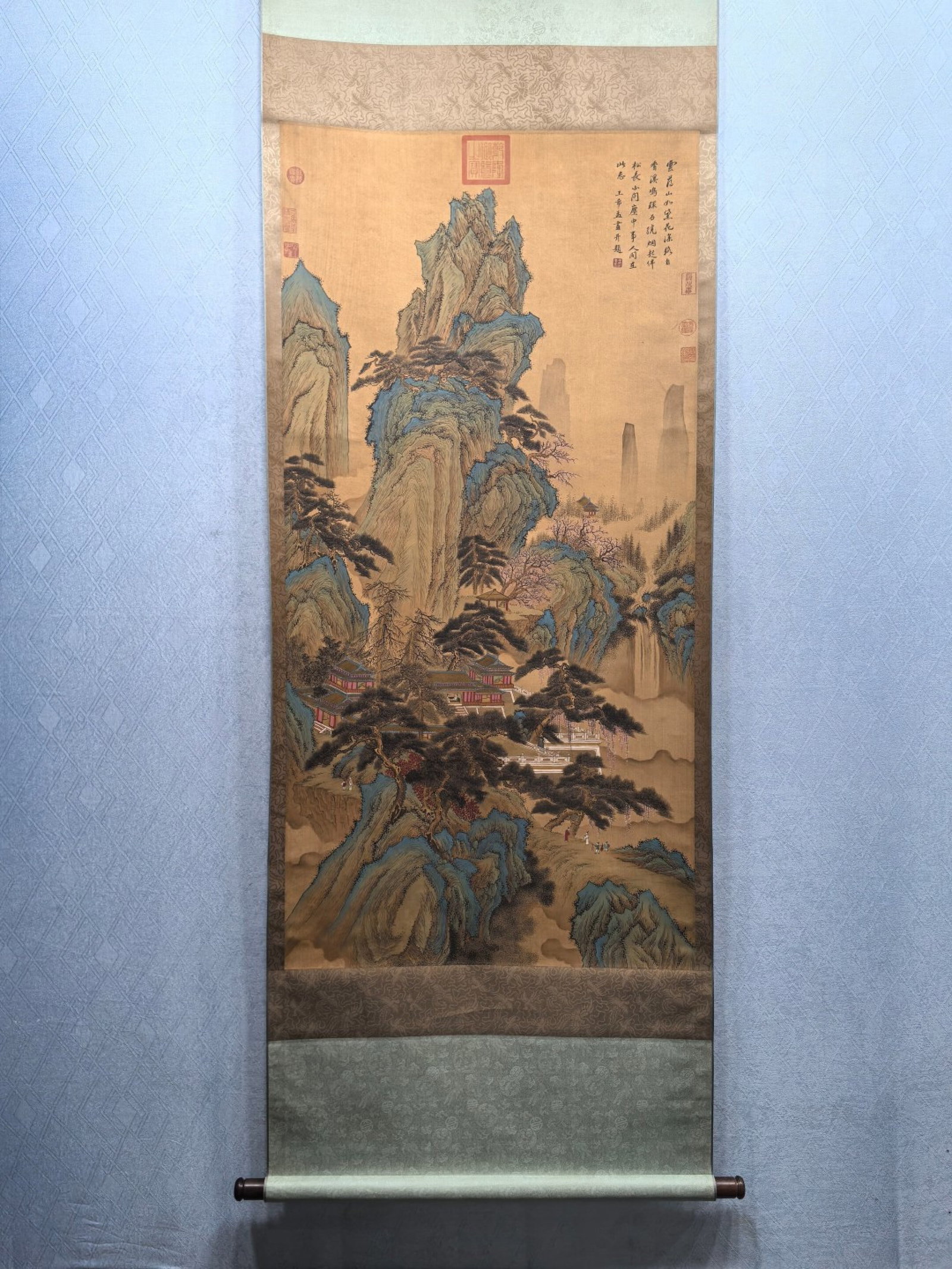 A Chinese Vertical Scroll Ink Painting of Landscape on Silk (1 of 9)