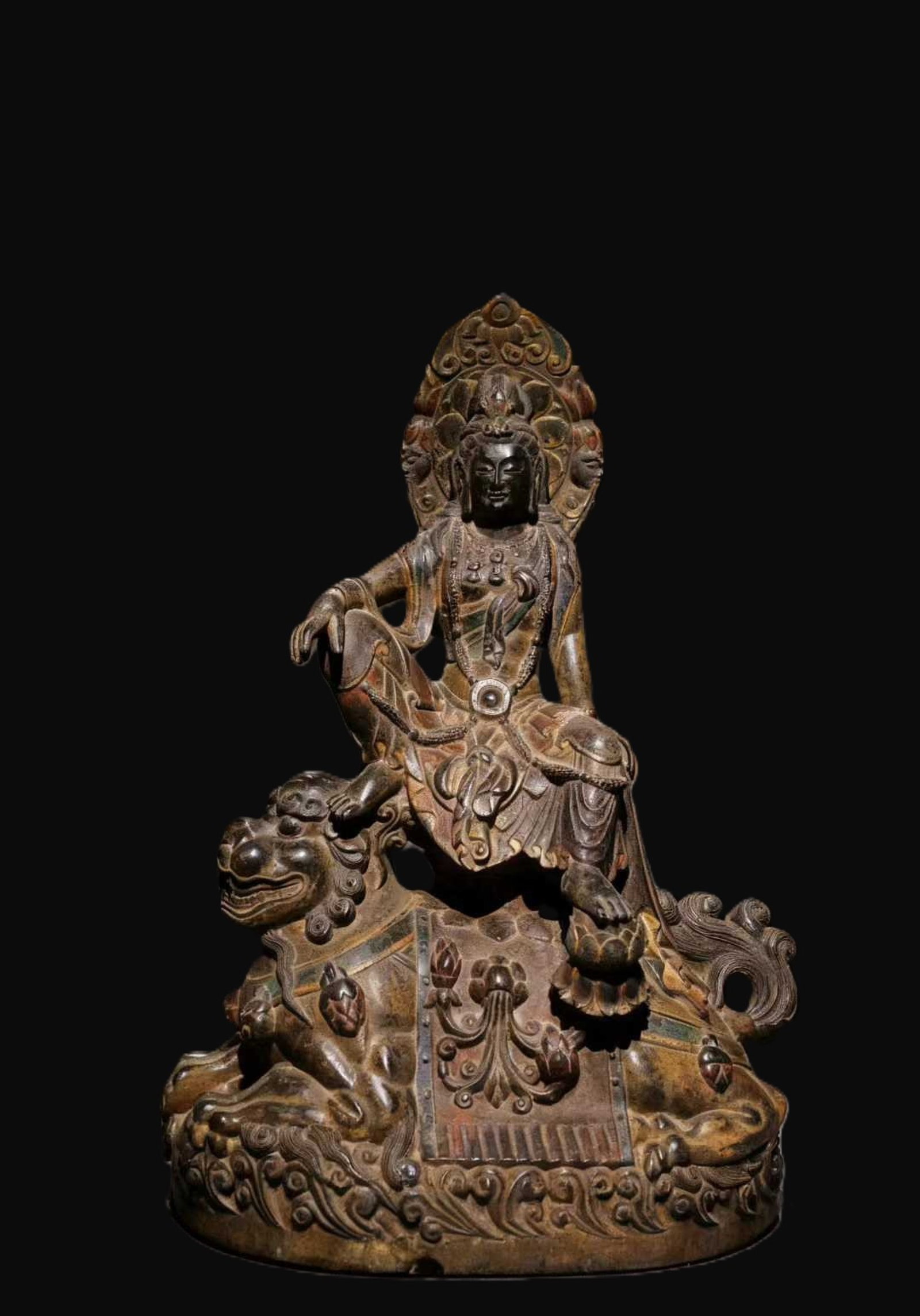 A Solemn Limestone Painted Color Statue of Manjusri: A Solemn Limestone Painted Color Statue of Manjusri,Tang Dynasty,China,Size:36.6inx25.6inx16.9in
