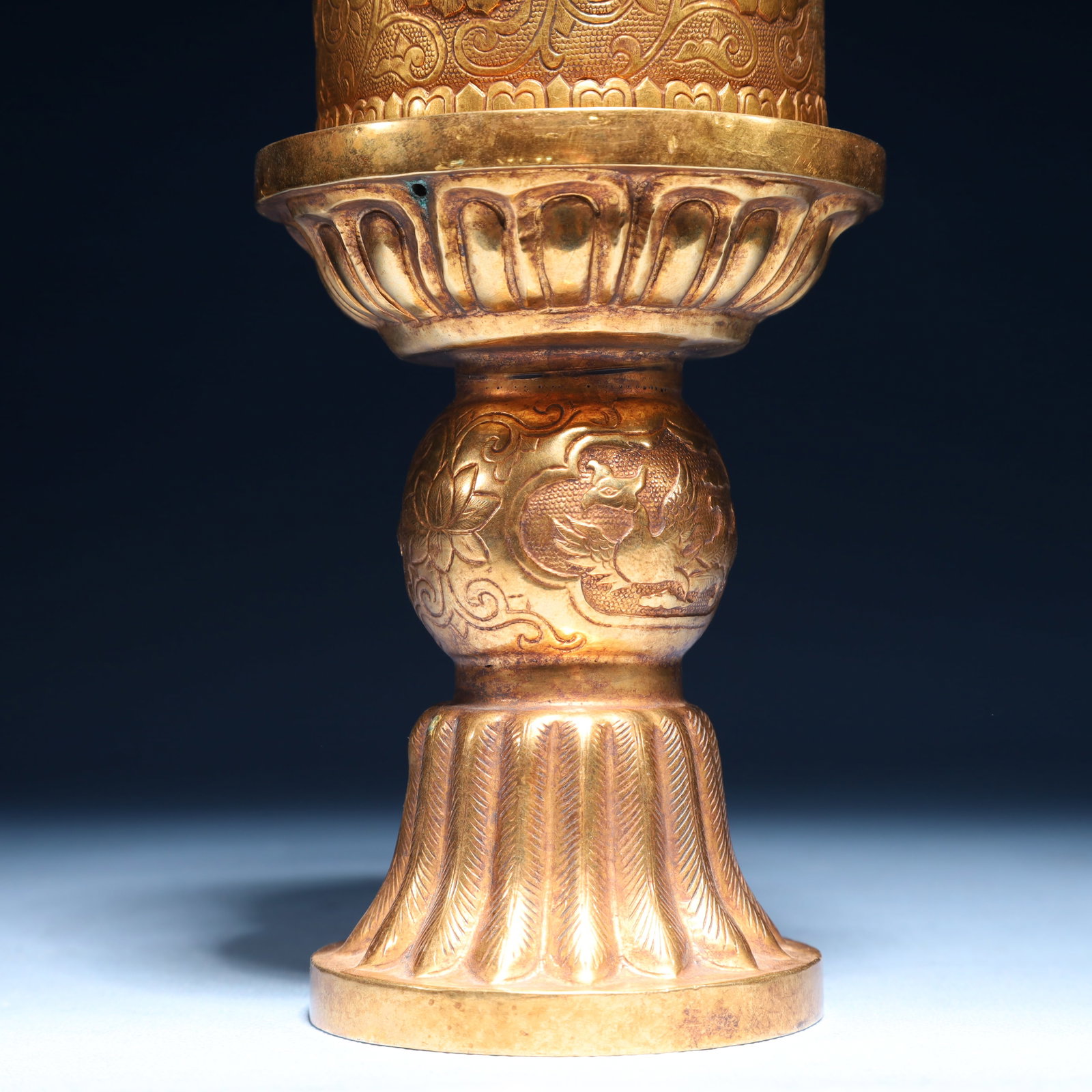 An Exquisite Gilt Bronze Lotus Pattern Stem Cup - 4